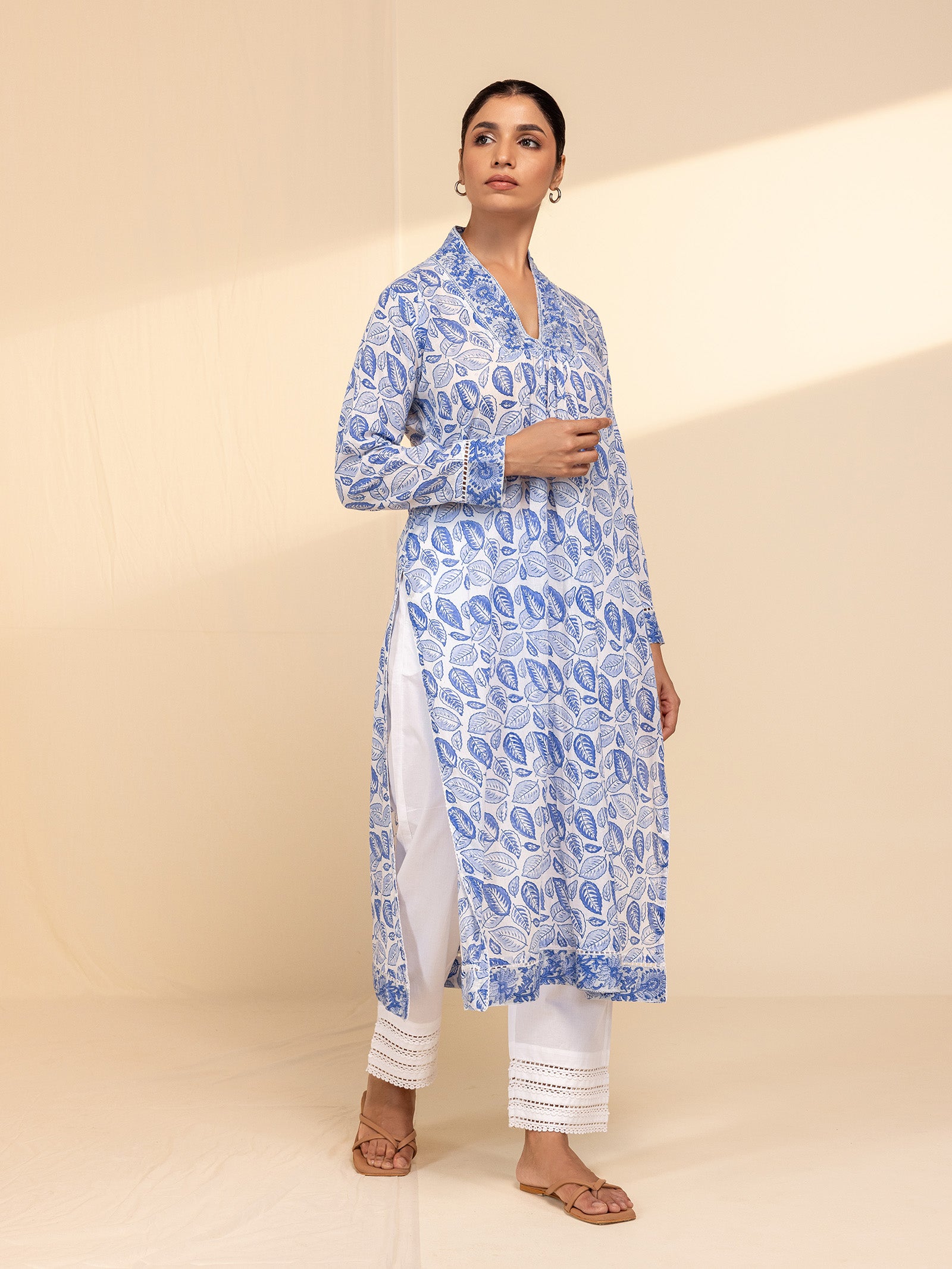 Blue Leaves Voile Kurta