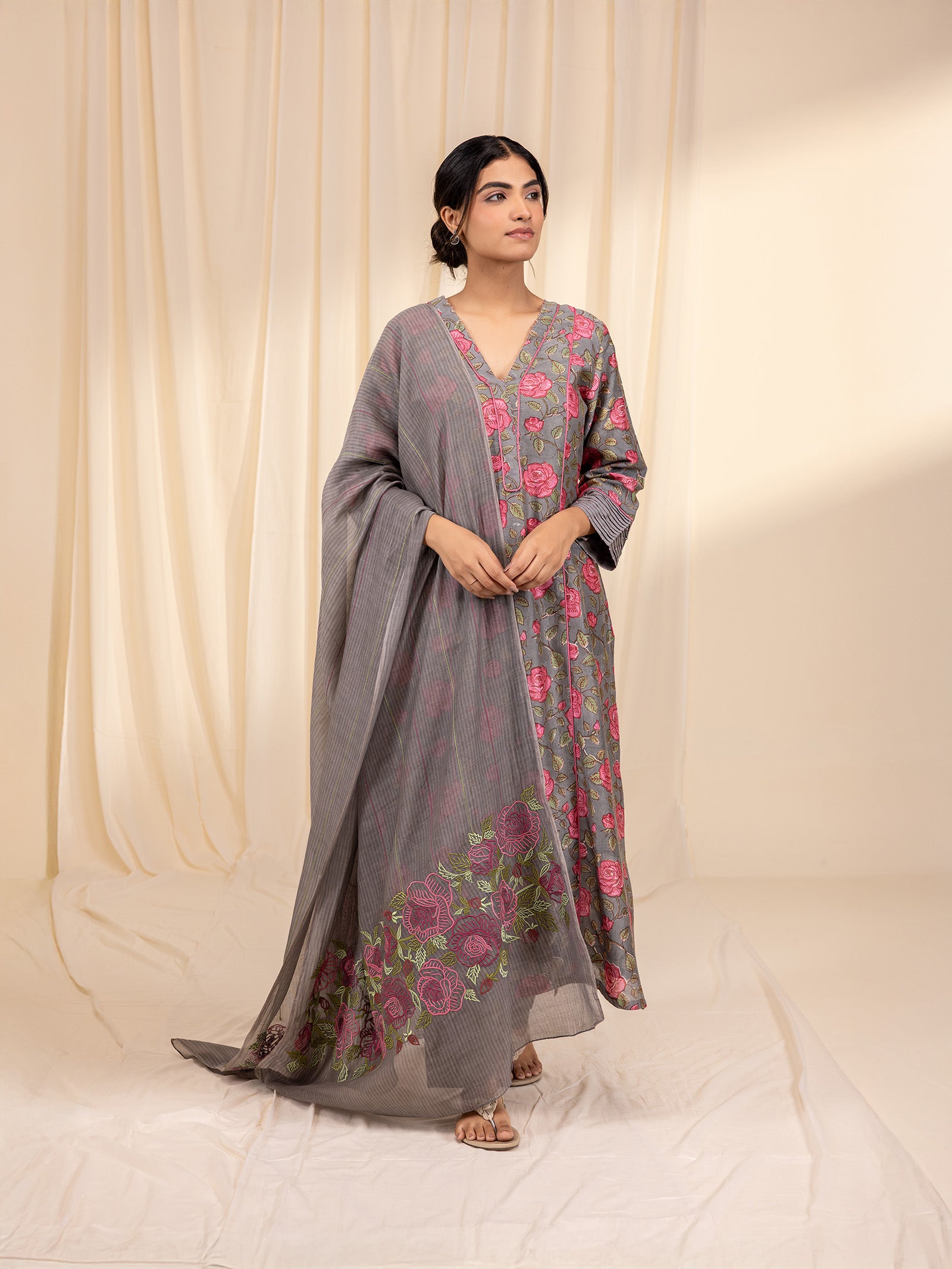 Blush Over Stone Chanderi Dupatta