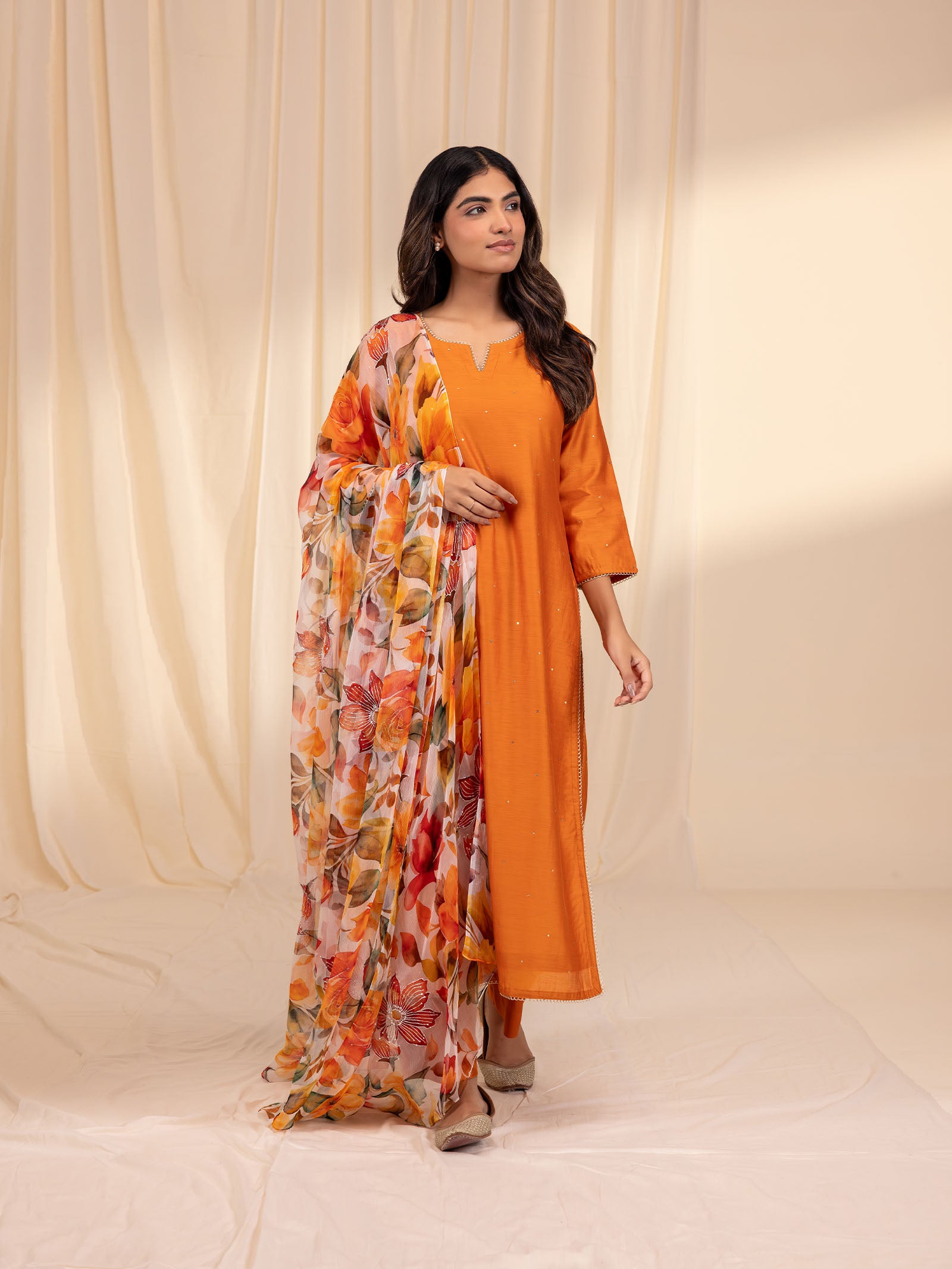 Bold and Beautiful Tangerine Chanderi Kurta