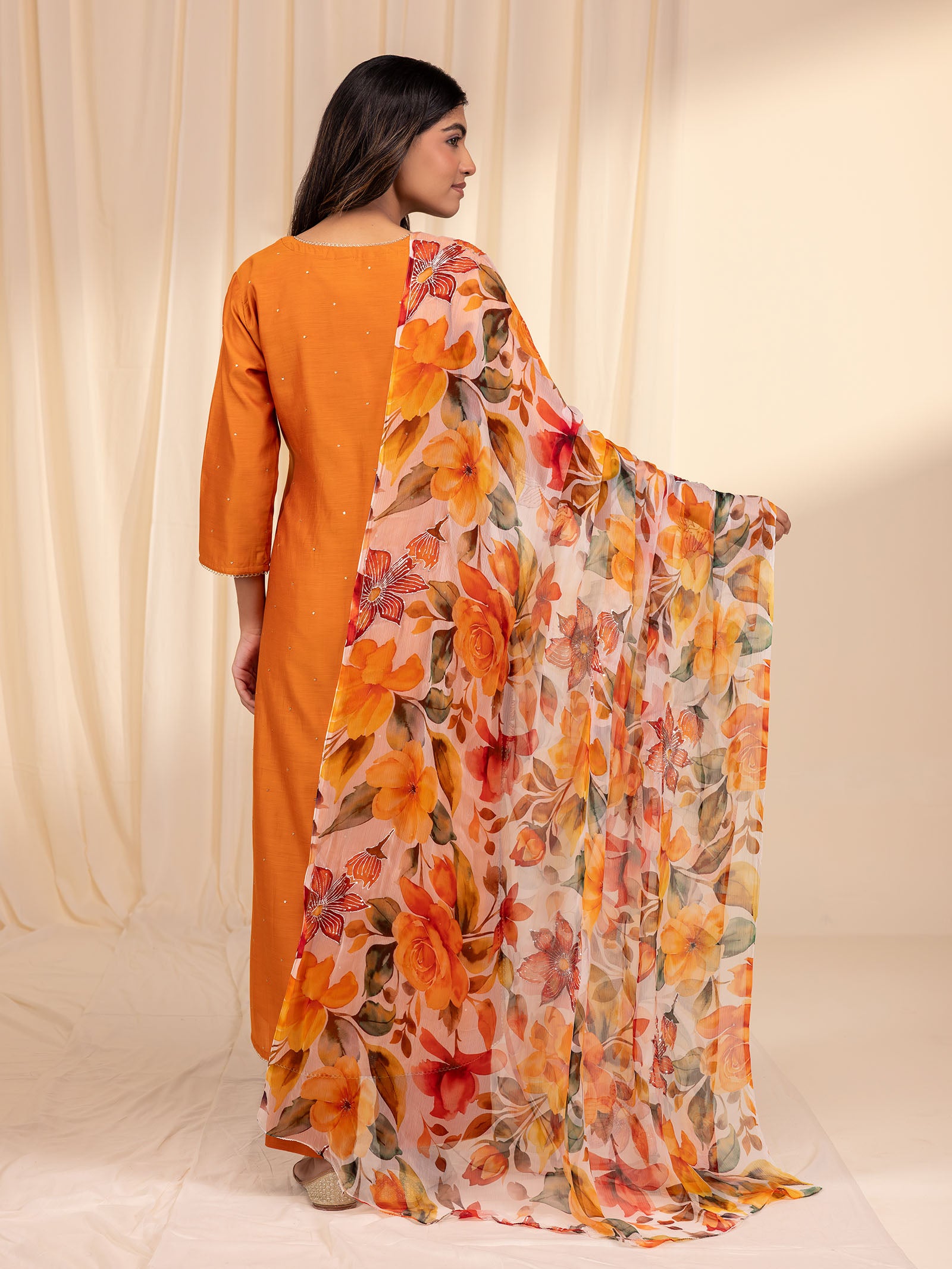 Bold and Beautiful Tangerine Chiffon Dupatta