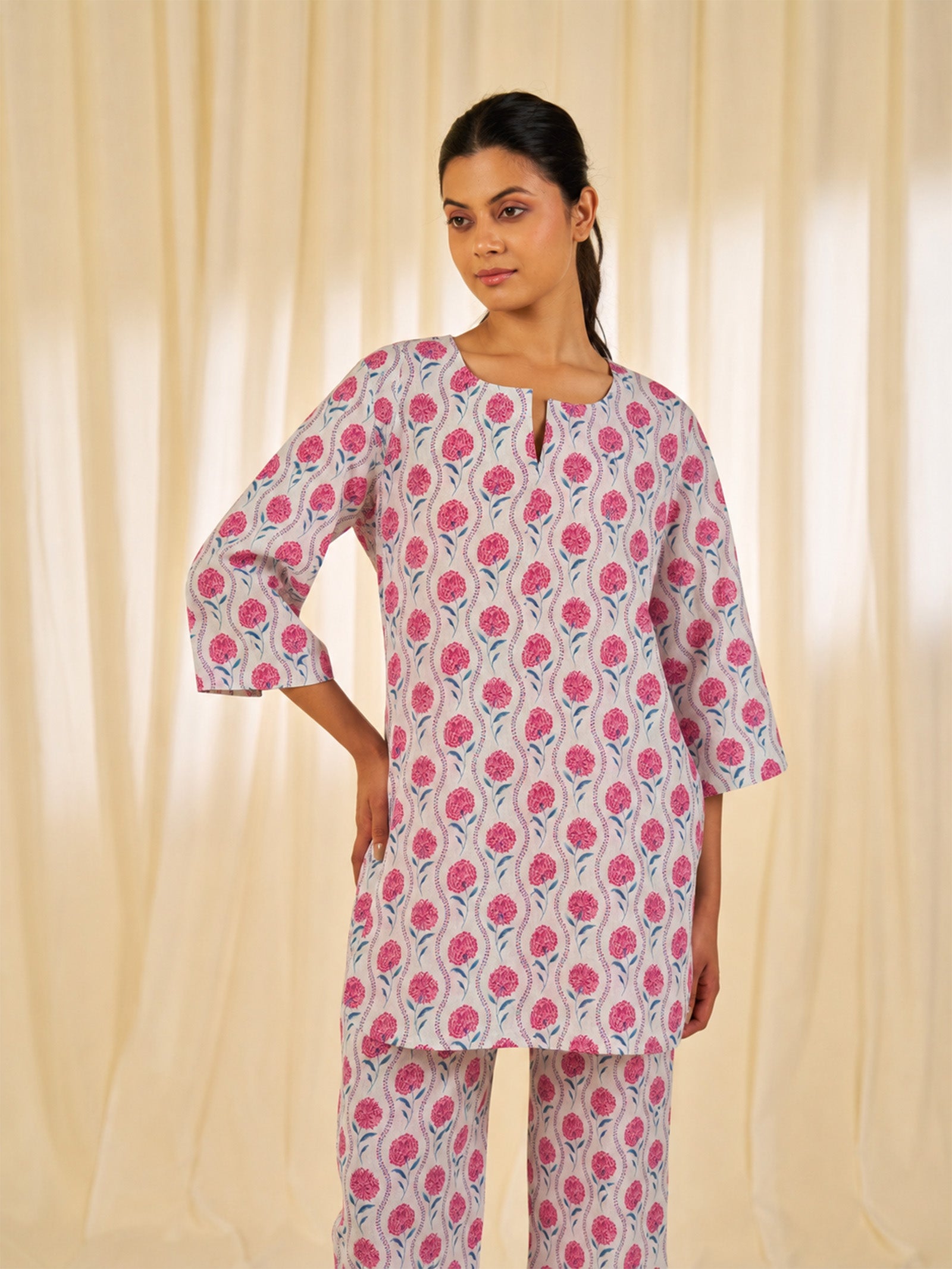 Carnation Pink Cotton Night Suit