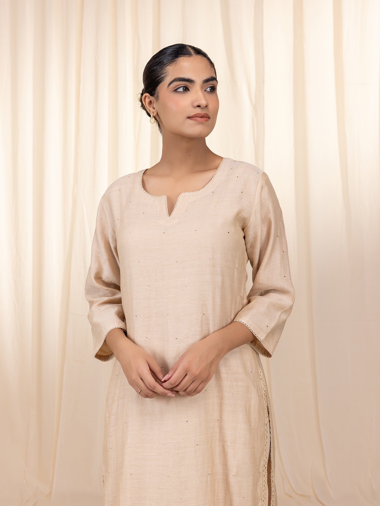 Celebration Beige Chanderi Kurta
