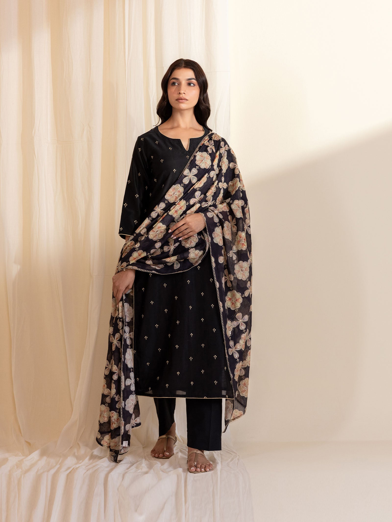 Celebration Black Chanderi Kurta