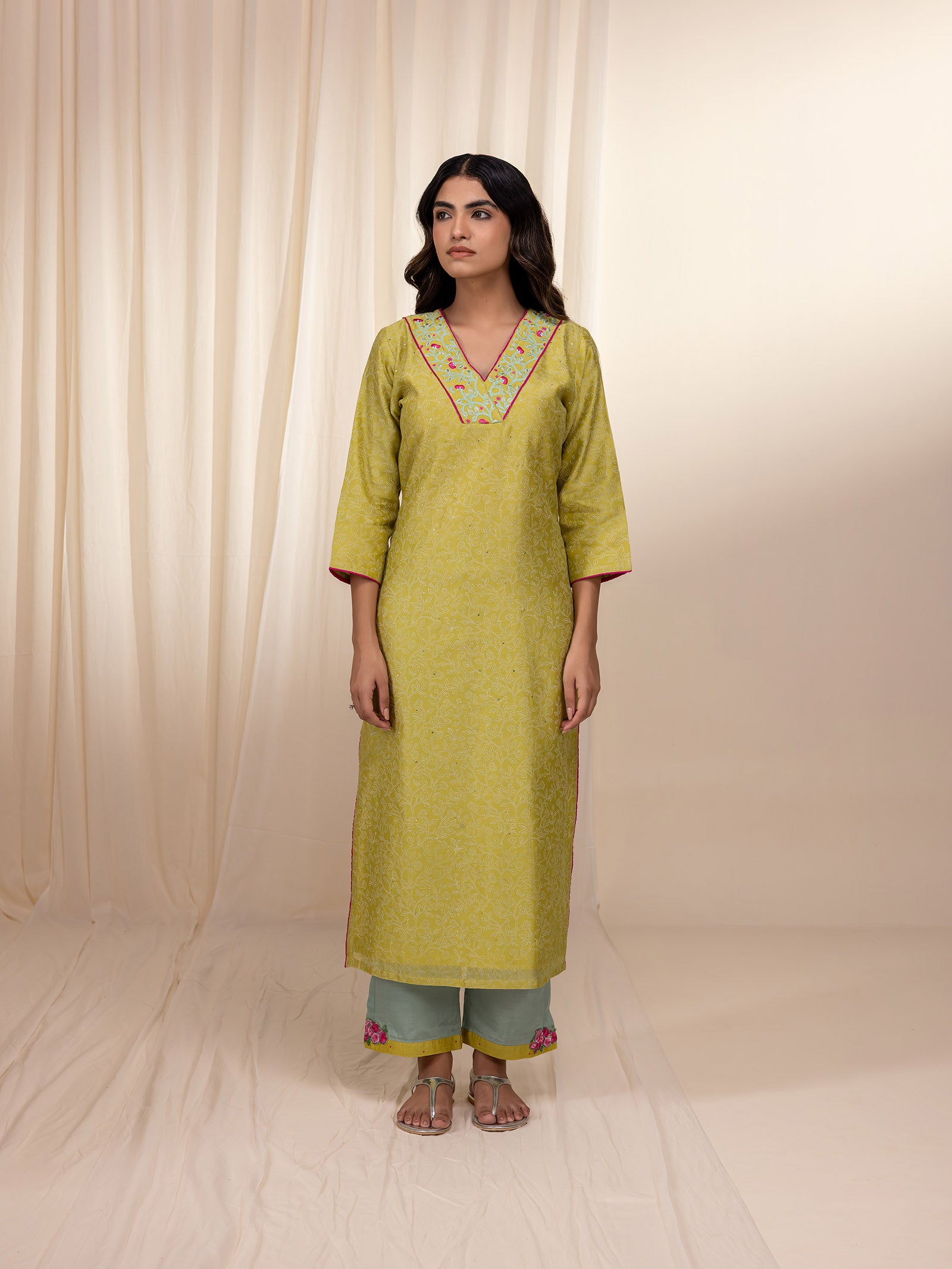 Celebration Citrus Chanderi Kurta