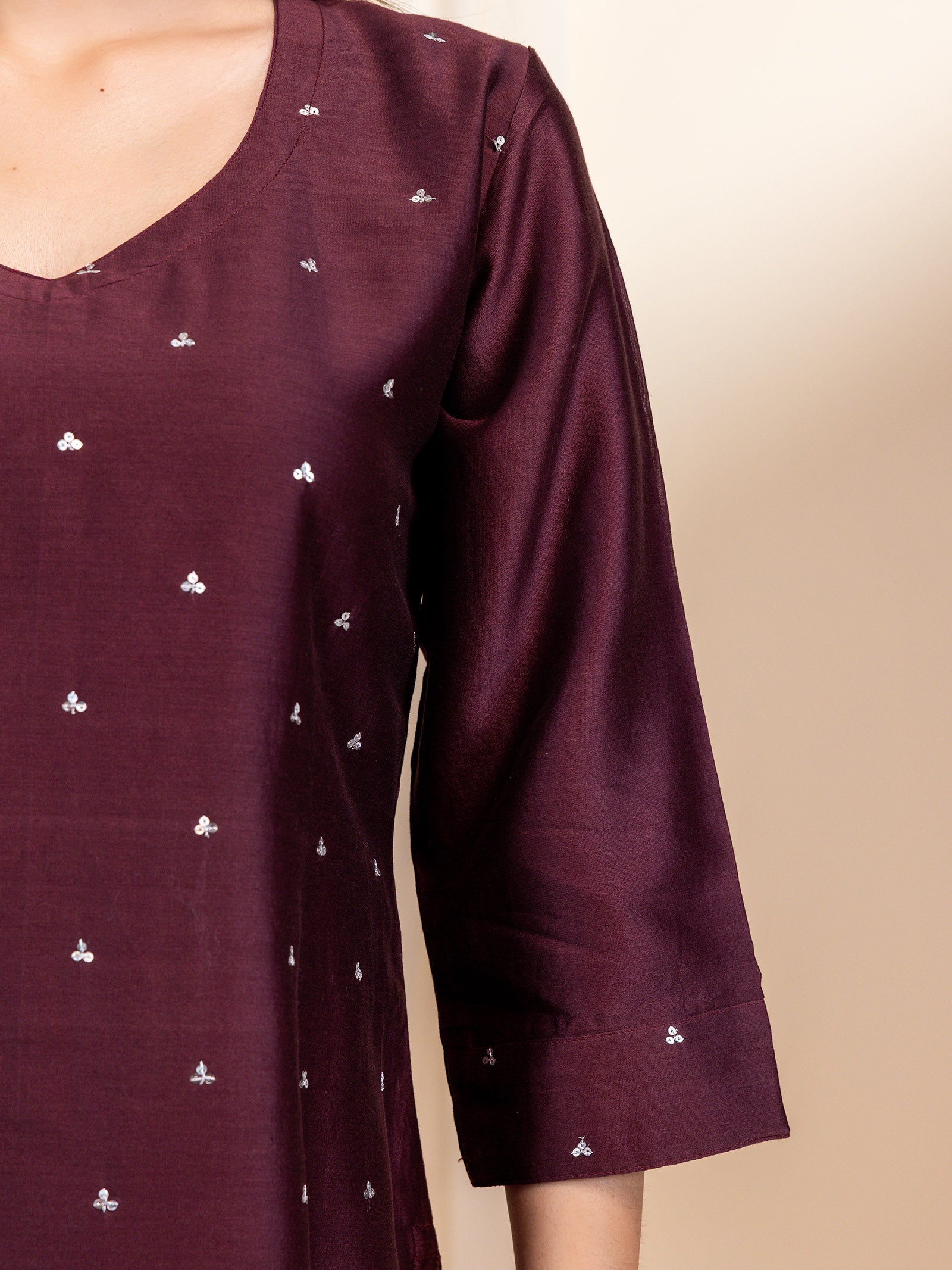 Celebration Wine Chanderi Kurta