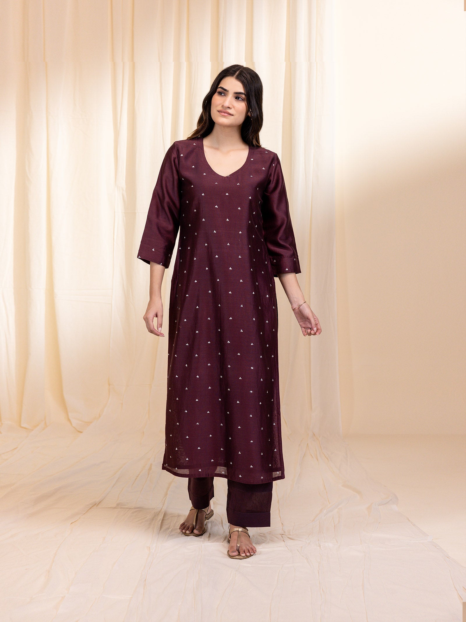 Celebration Wine Chanderi Kurta