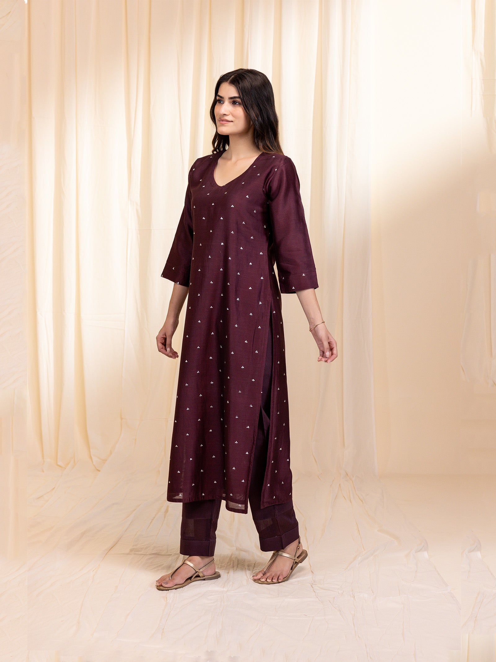 Celebration Wine Chanderi Kurta