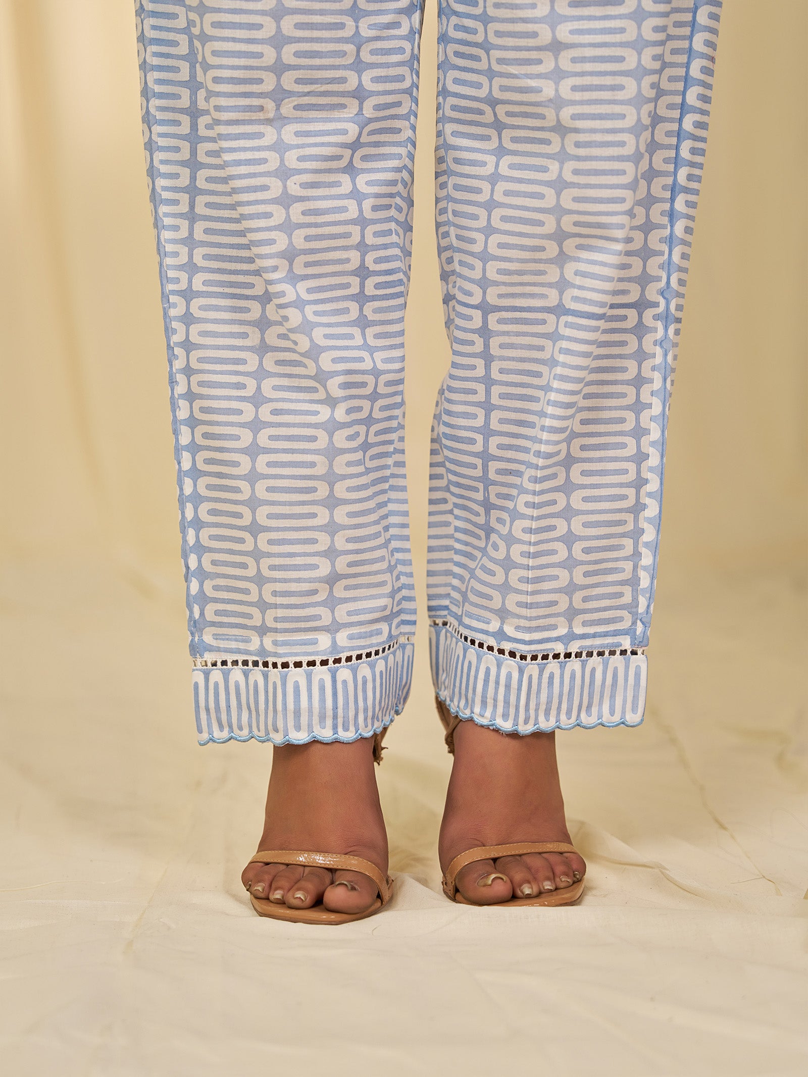 Celeste Geometric Cotton Straight Pants