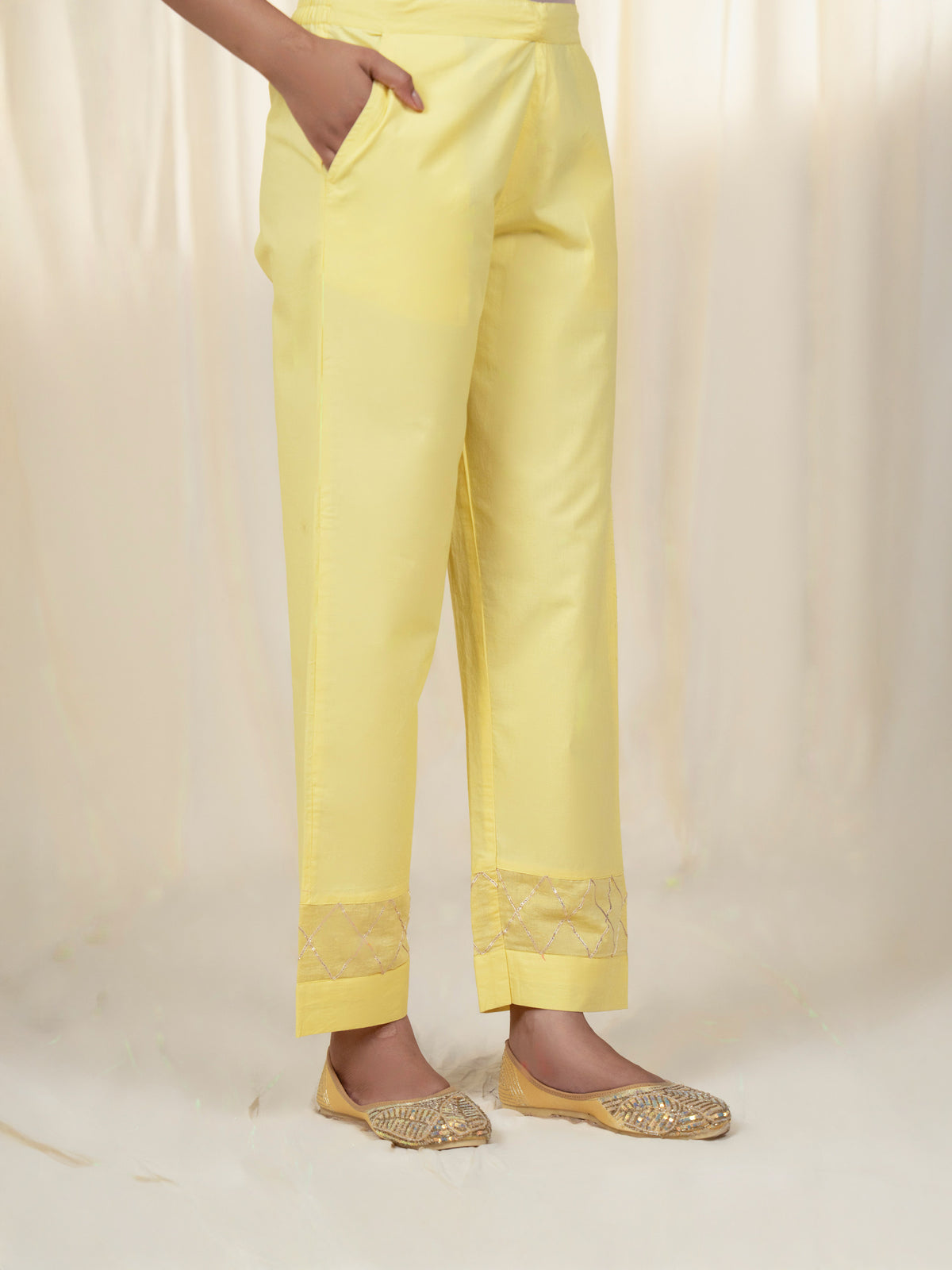 Chama-Cham Lemon Cotton Straight Pants
