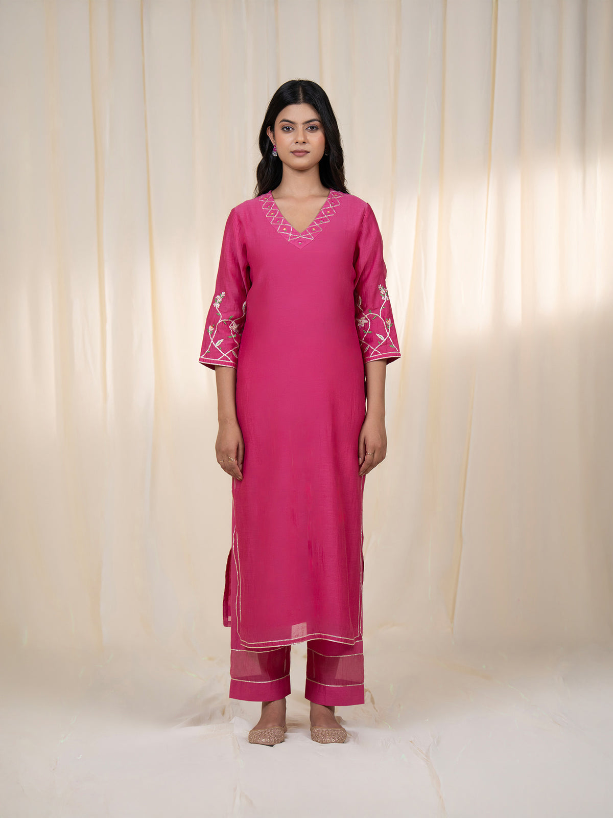 Chama-Cham Magenta Chanderi Kurta