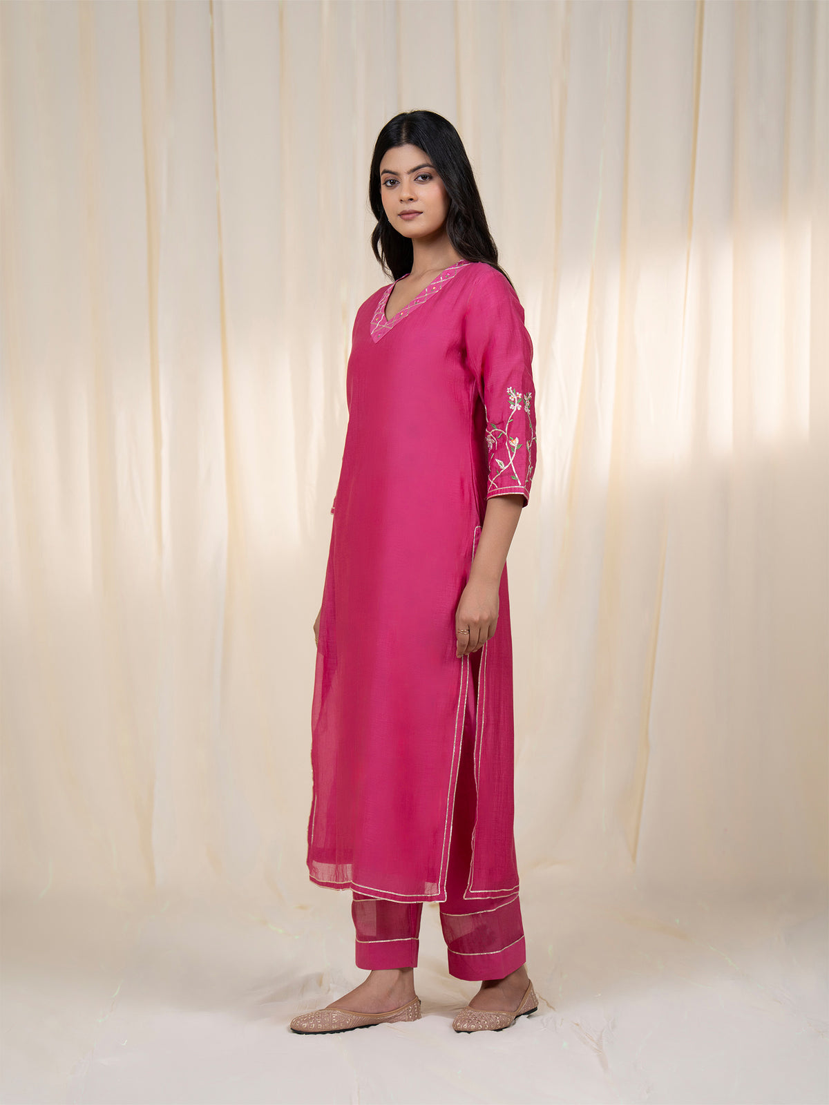 Chama-Cham Magenta Chanderi Kurta