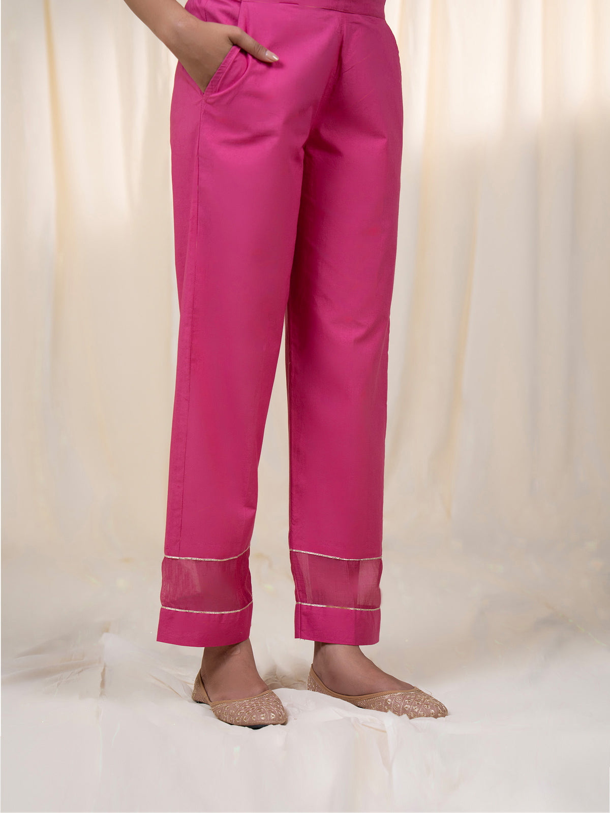 Chama-Cham Magenta Cotton Straight Pants