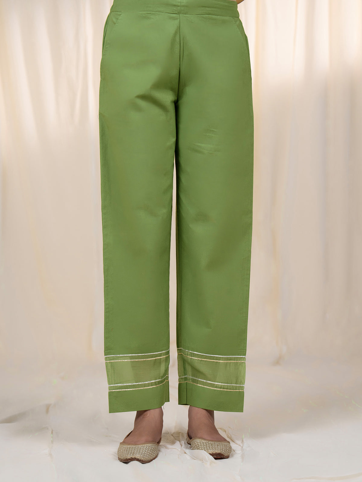 Chama-Cham Sage Cotton Straight Pants