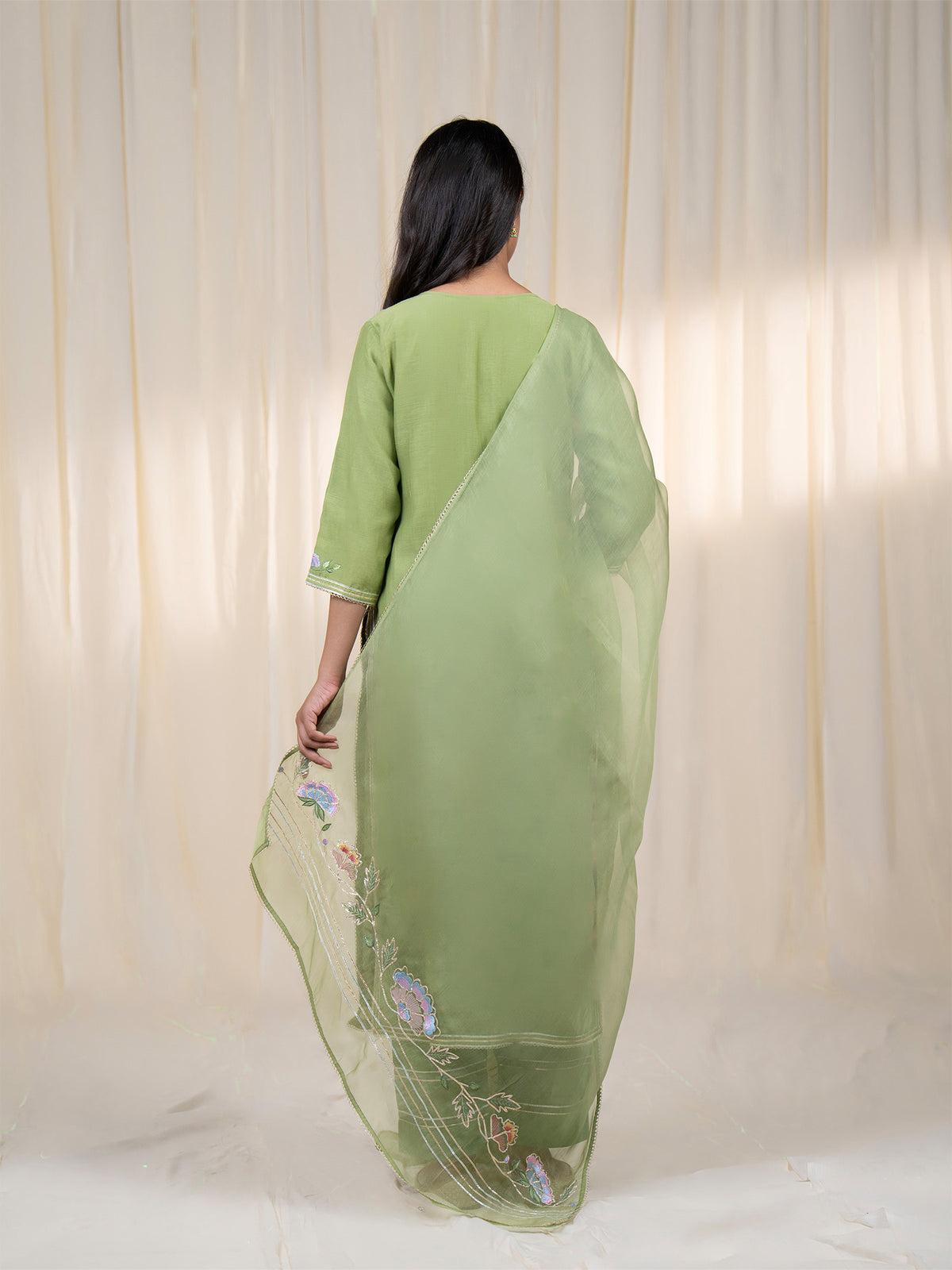 Chama-Cham Sage Organza Dupatta