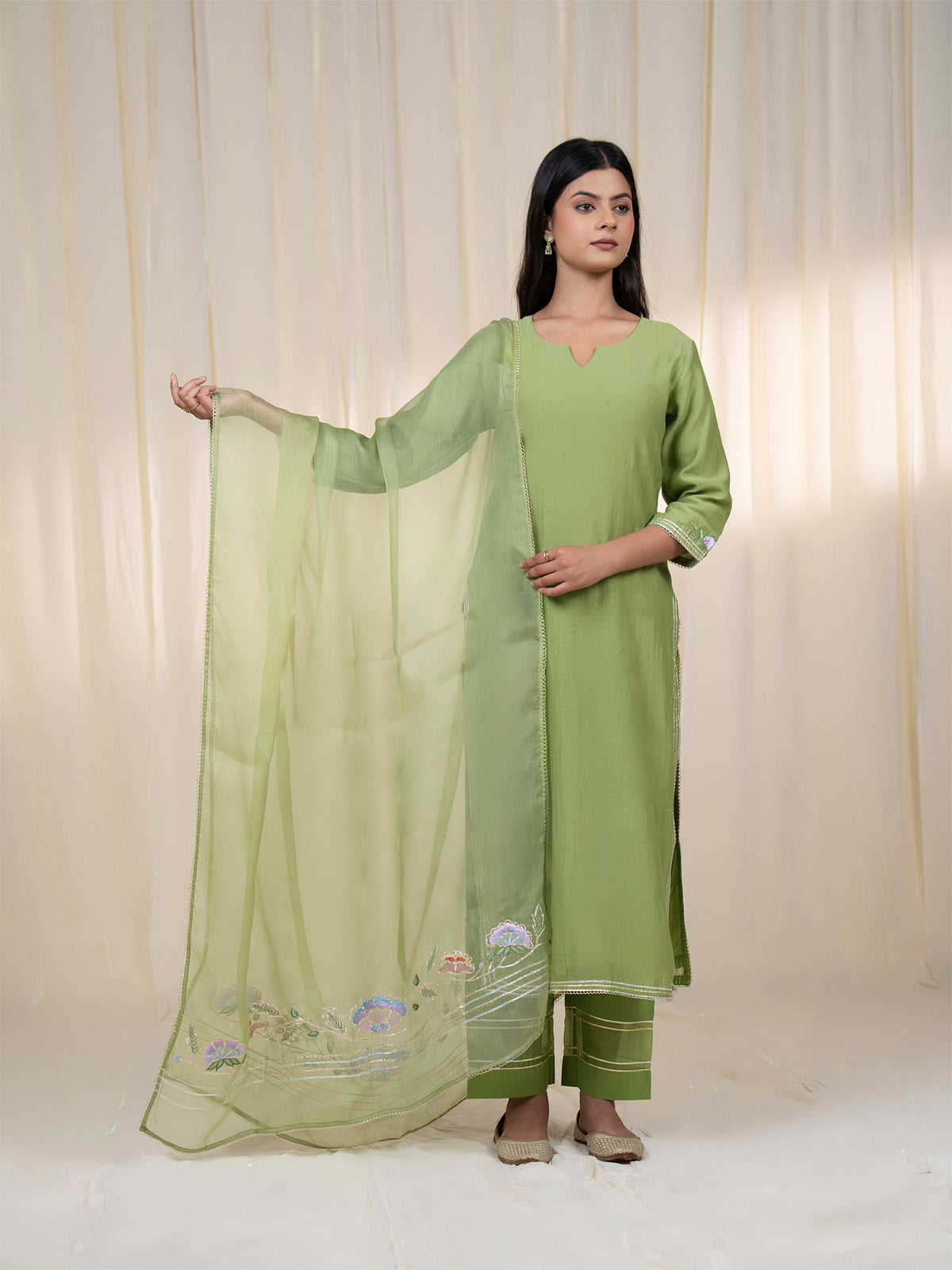 Chama-Cham Sage Organza Dupatta