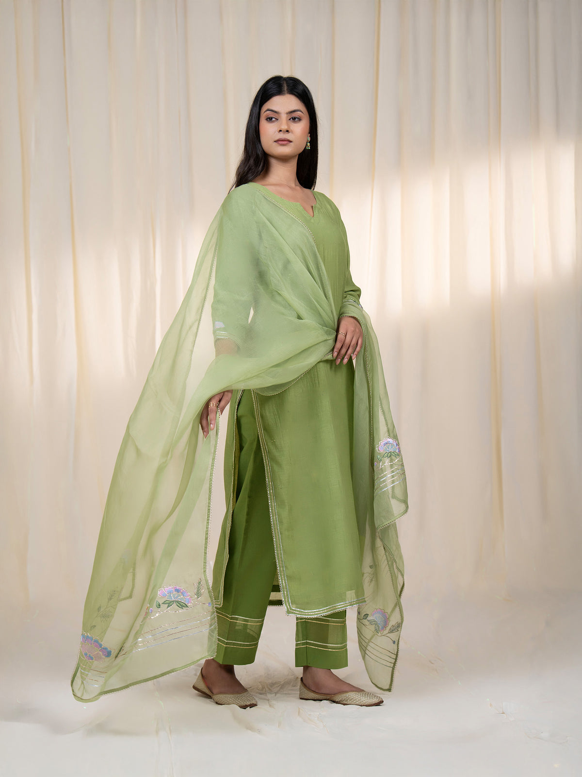 Chama-Cham Sage Organza Dupatta