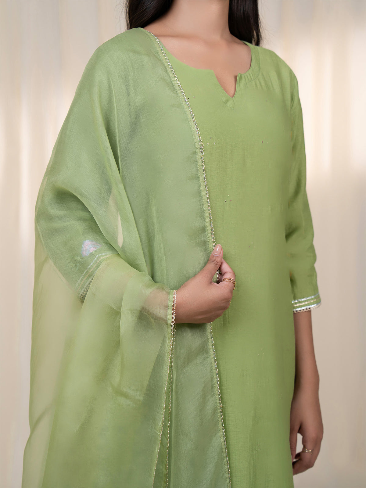 Chama-Cham Sage Organza Dupatta