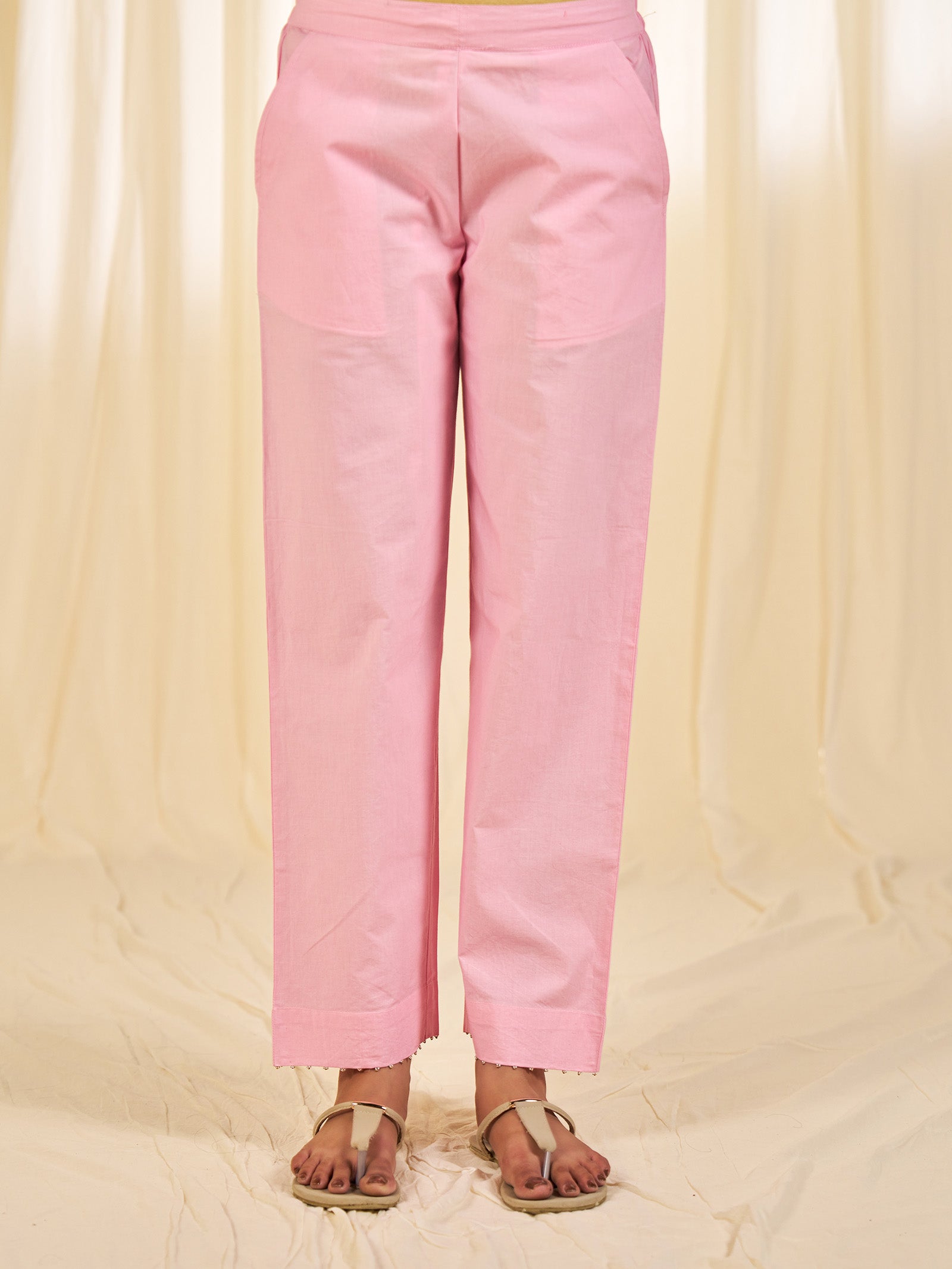 Chhoti Pink Cotton Straight Pants