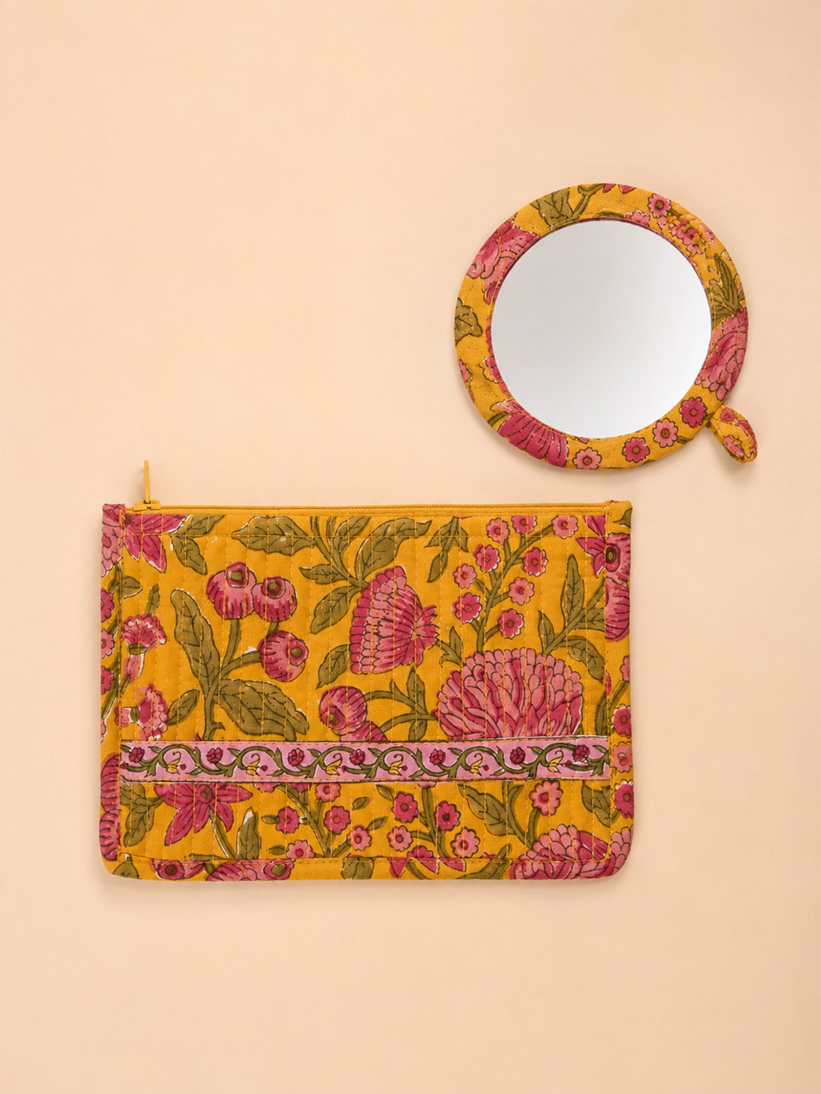 Chrysanthemum Quilted Makeup Pouch With Mirror