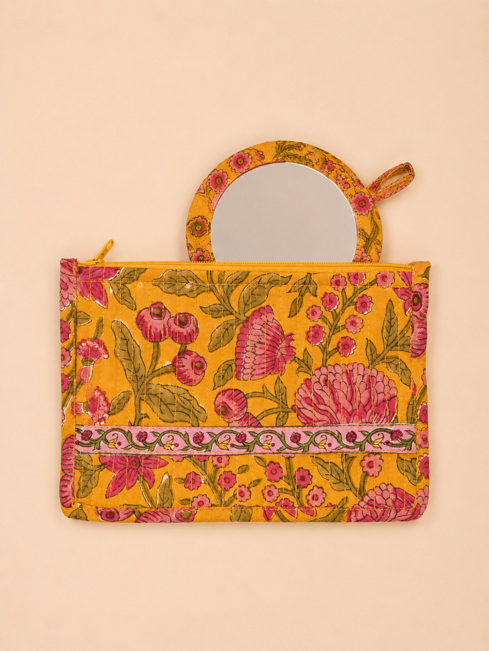 Chrysanthemum Quilted Makeup Pouch With Mirror