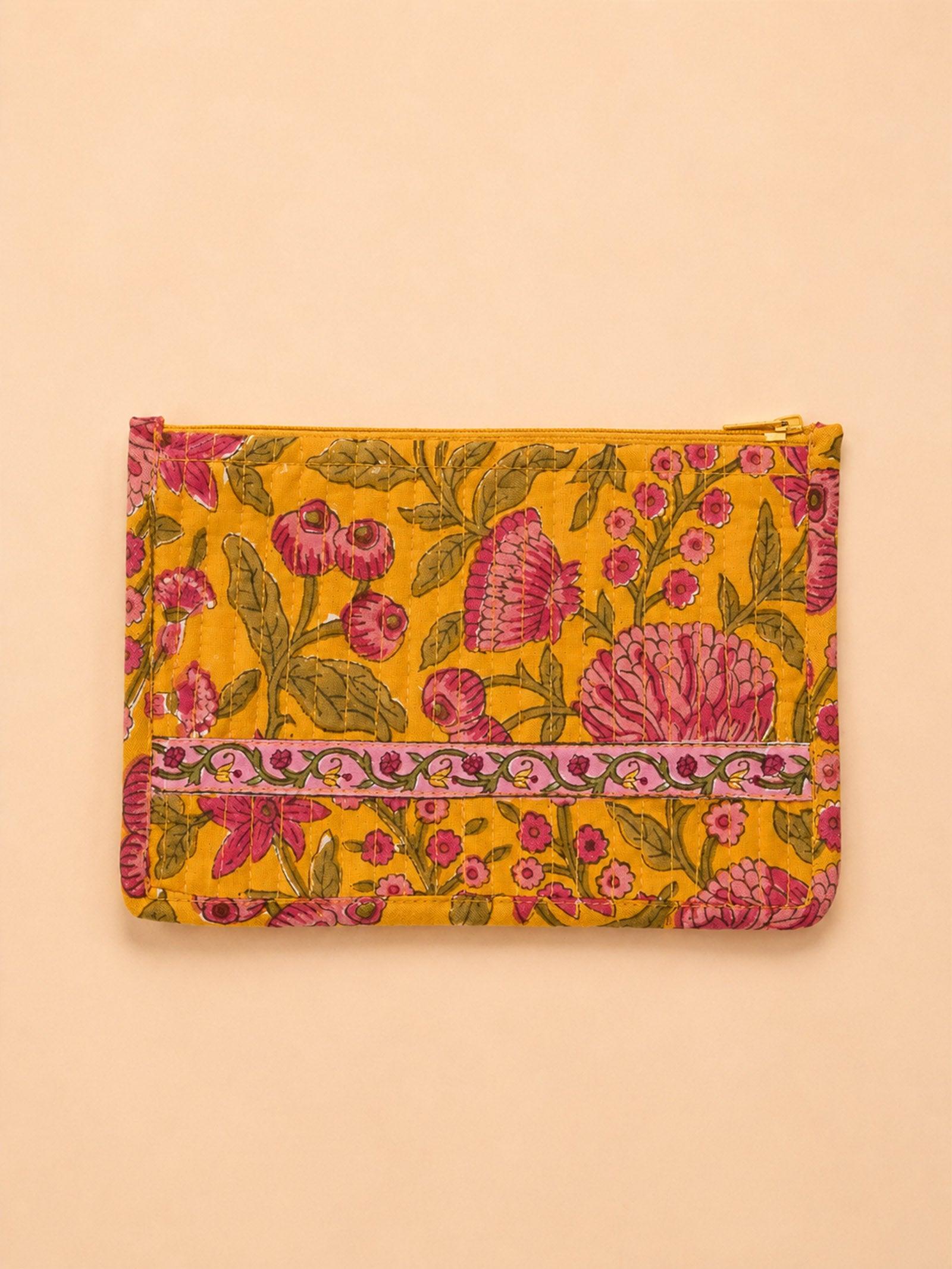 Chrysanthemum Quilted Makeup Pouch With Mirror