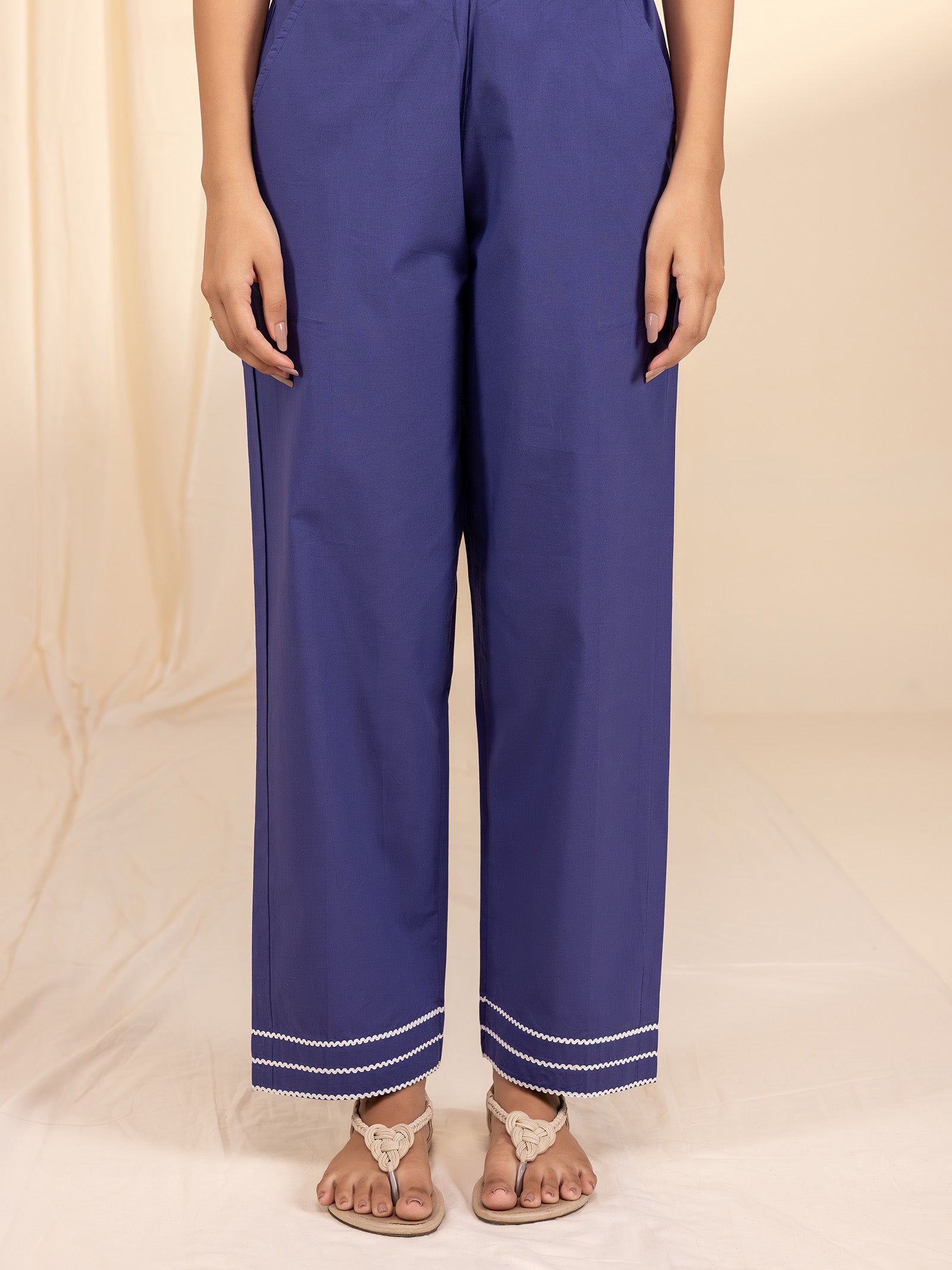Colour Purple Cotton Straight Pant