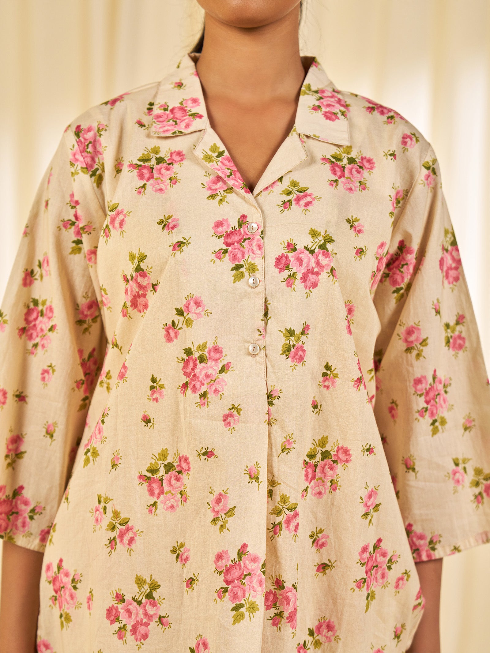 Cottage Rose Collared Cotton Night Suit