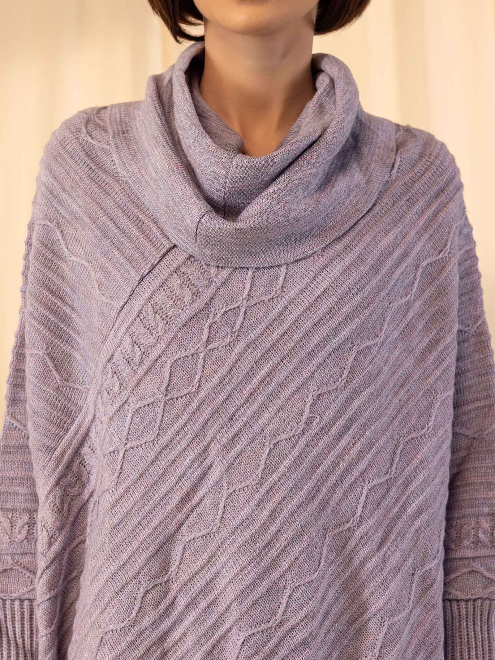 Woollen Cowl Neck Poncho - Lilac