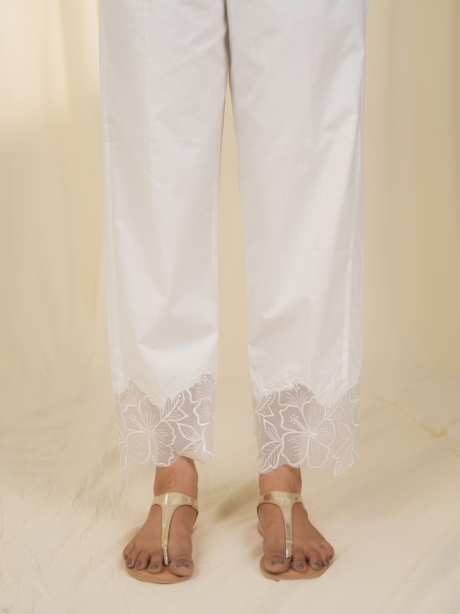 Cutwork Lace Cotton Straight Pants