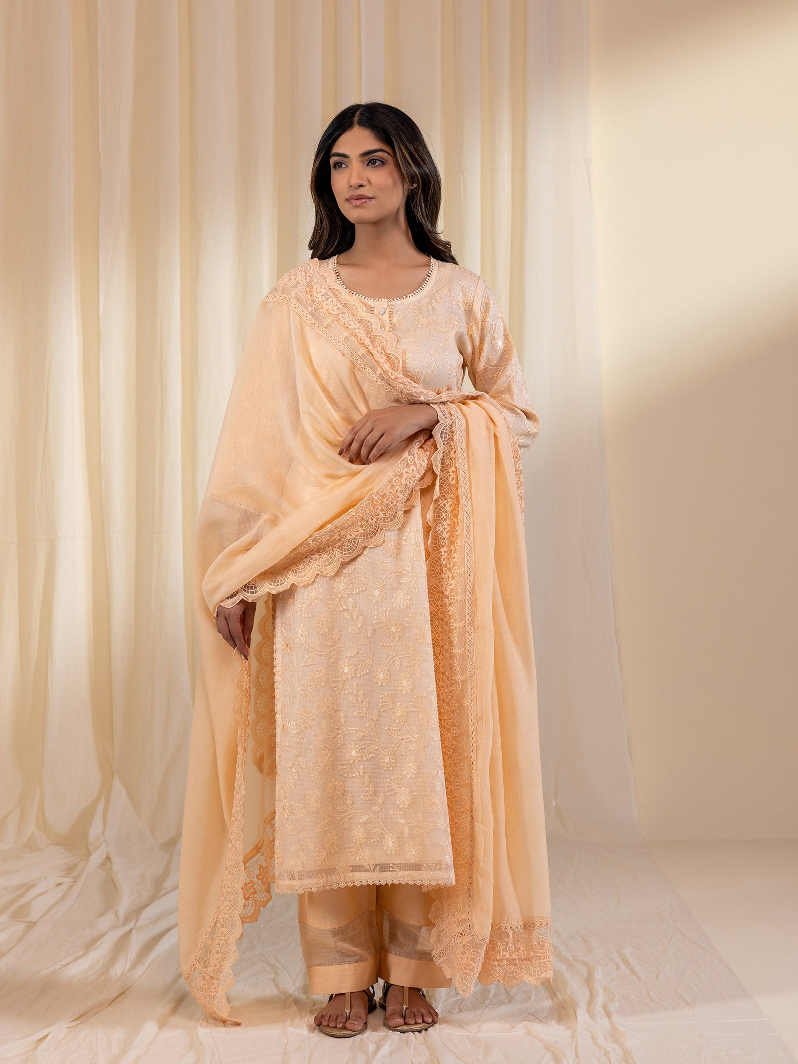 Kota Jaal Peach Chanderi Dupatta