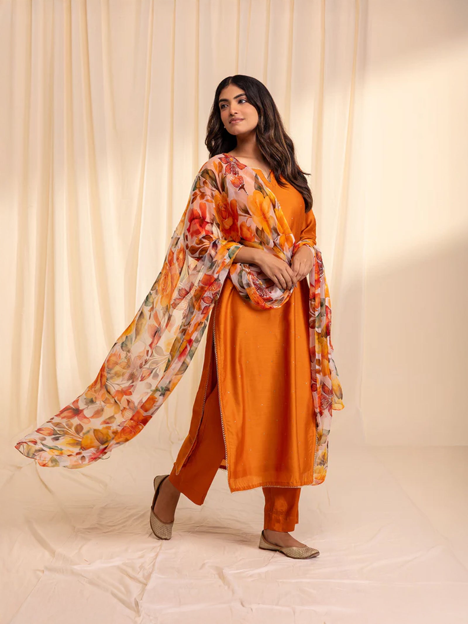 Bold and Beautiful Tangerine Chiffon Dupatta
