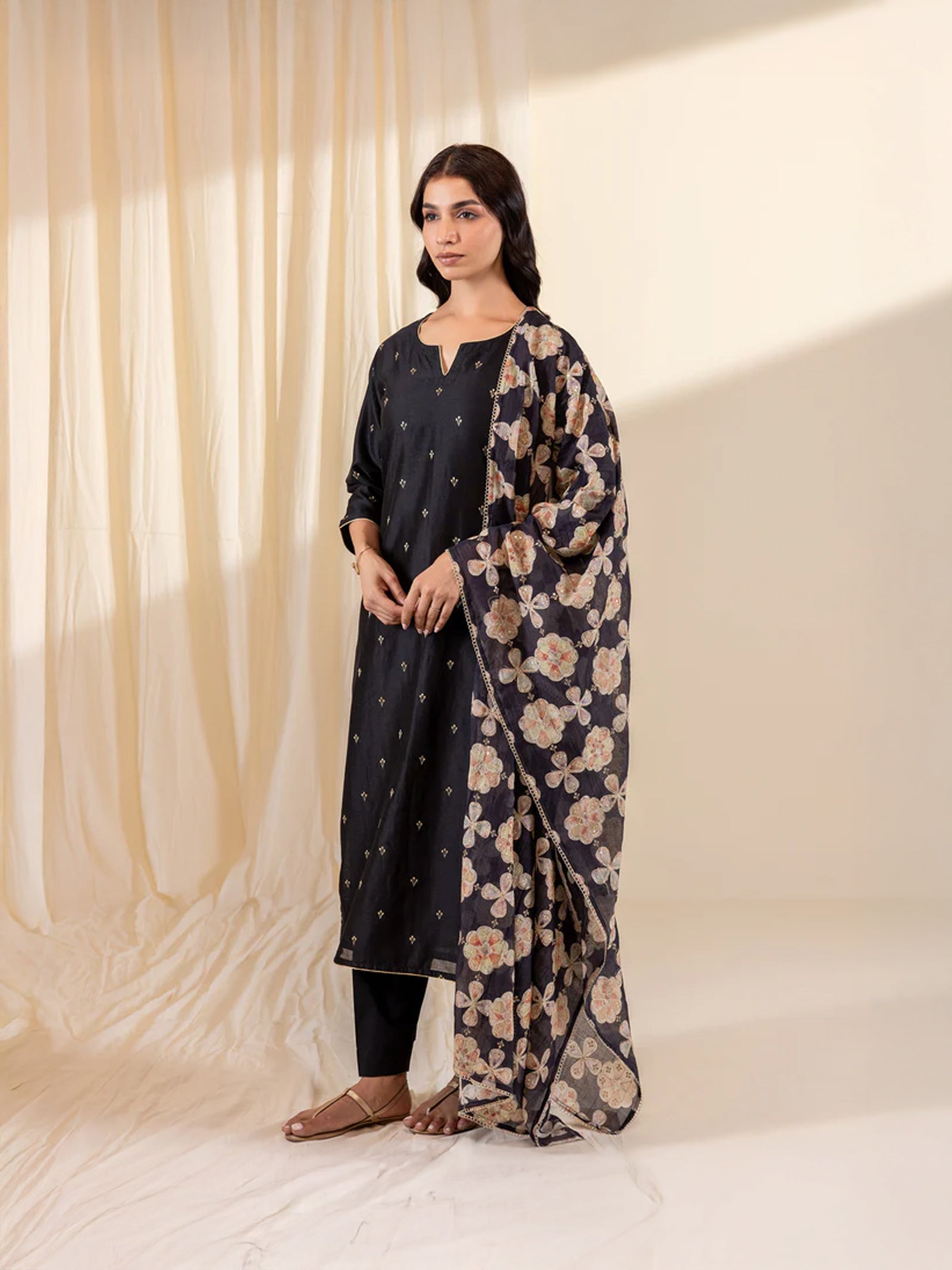 Celebration Black Chanderi Dupatta