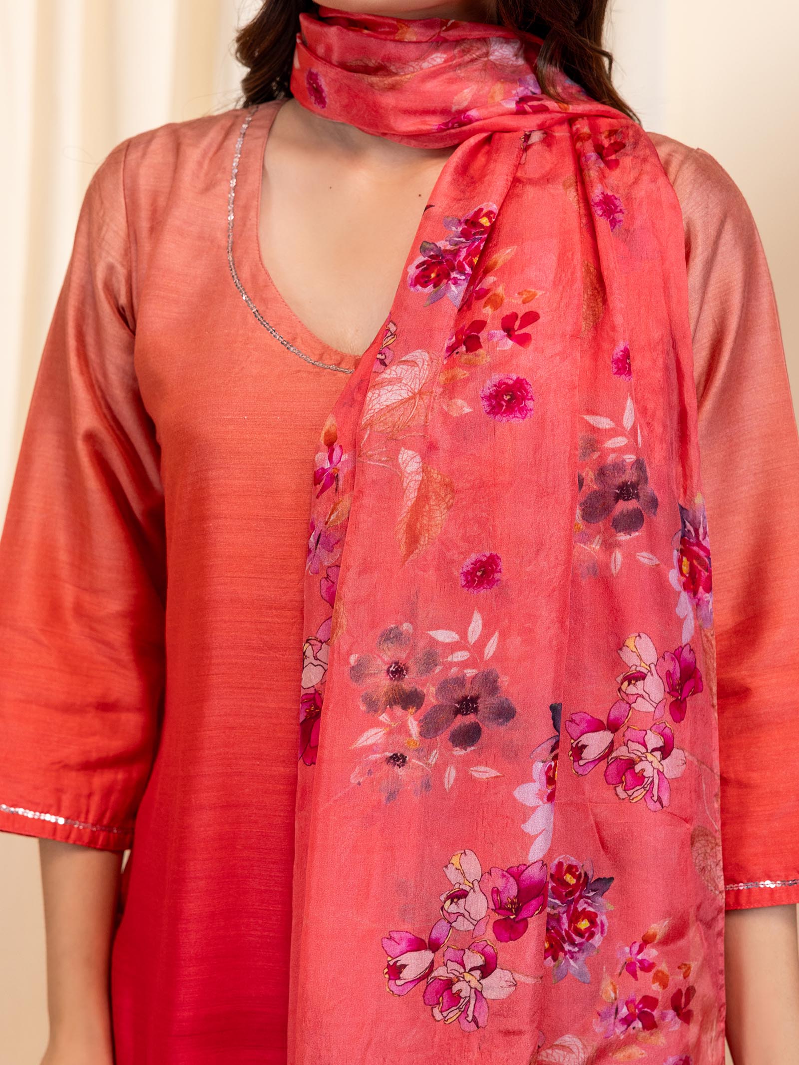 Ombre Peach Tabby Silk Dupatta