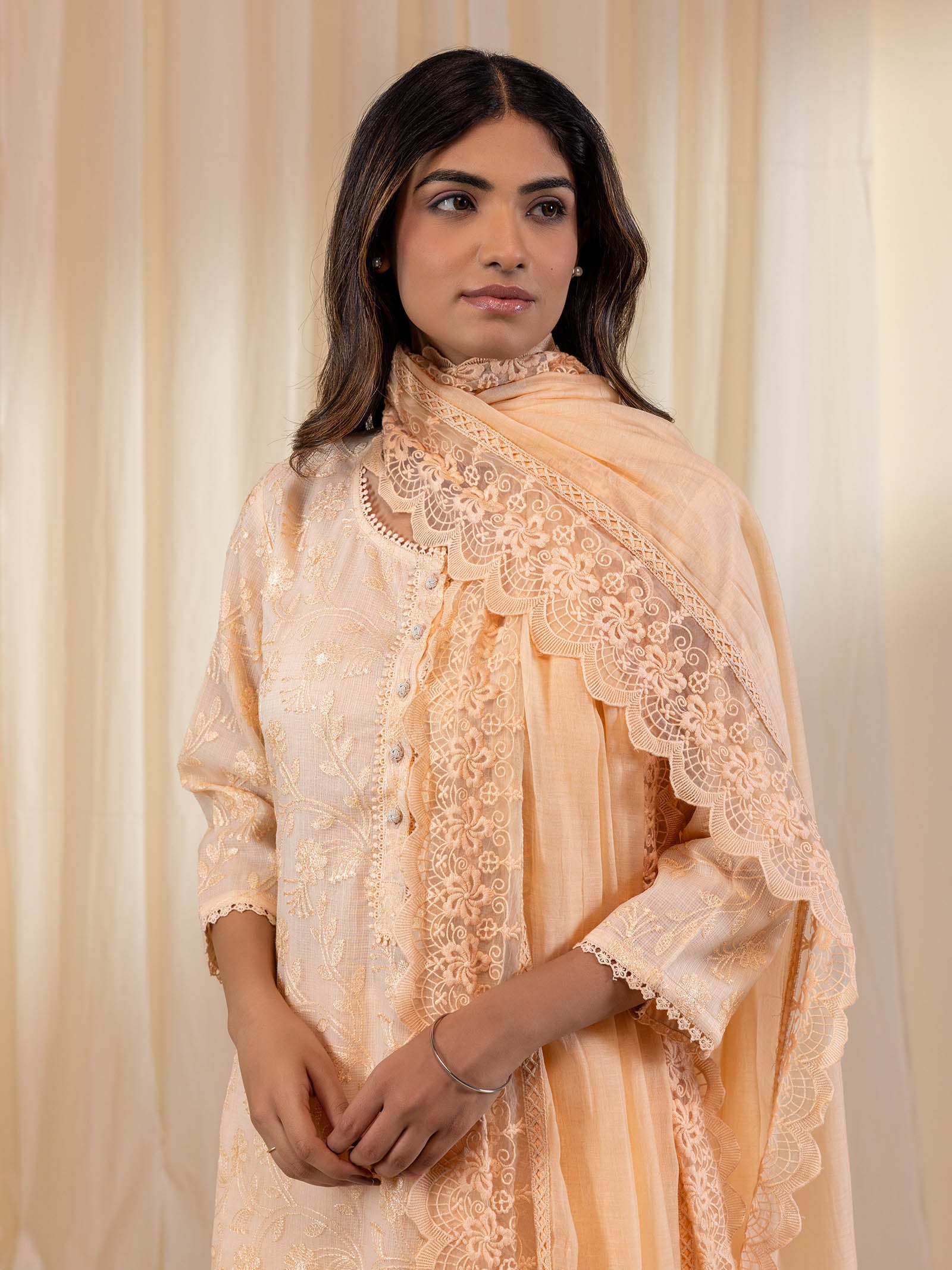 Kota Jaal Peach Chanderi Dupatta