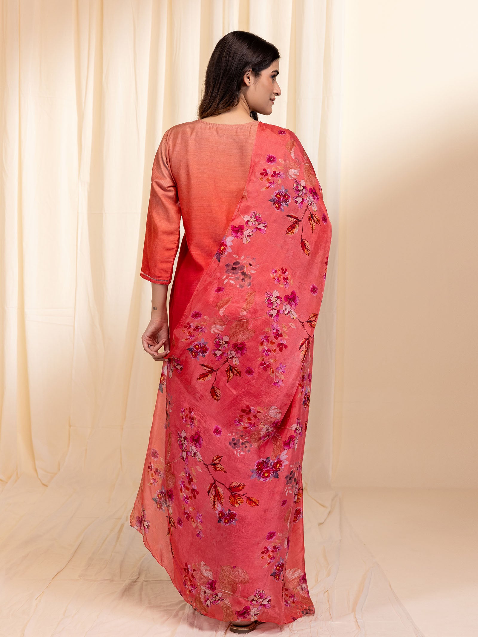 Ombre Peach Tabby Silk Dupatta