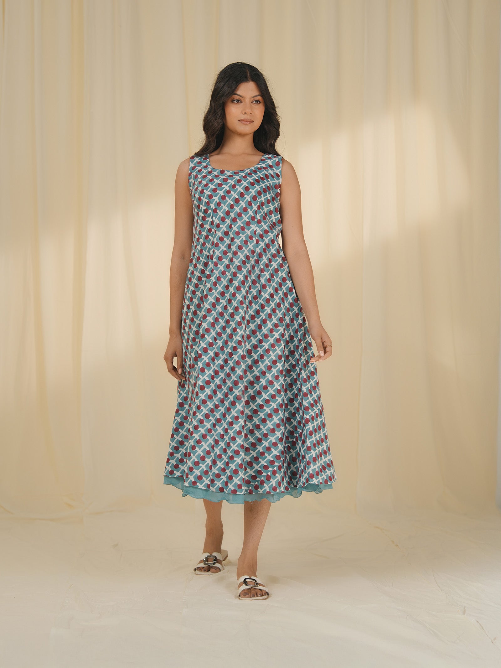 Teal Printed Cotton Dress