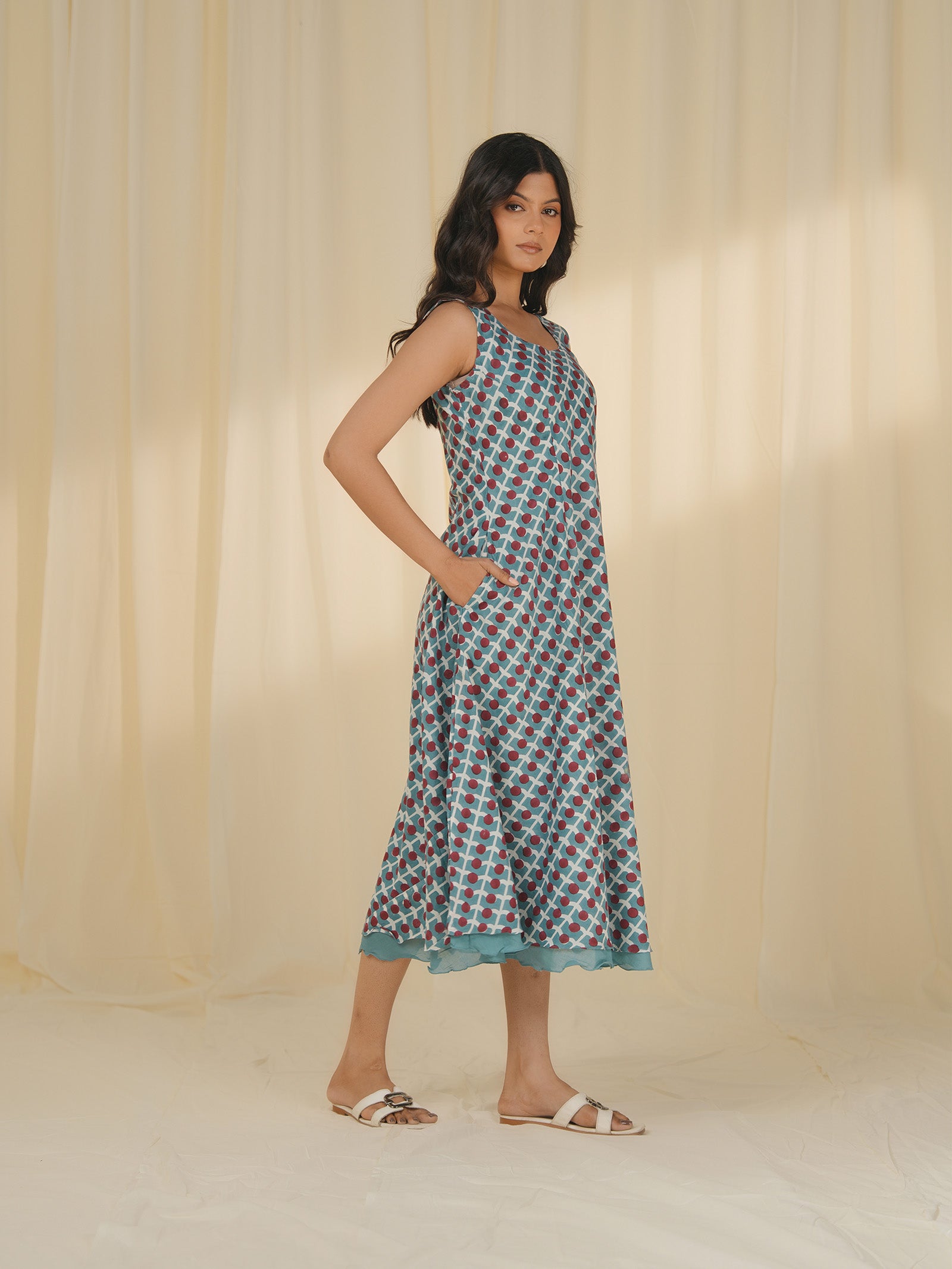 Teal Printed Cotton Dress