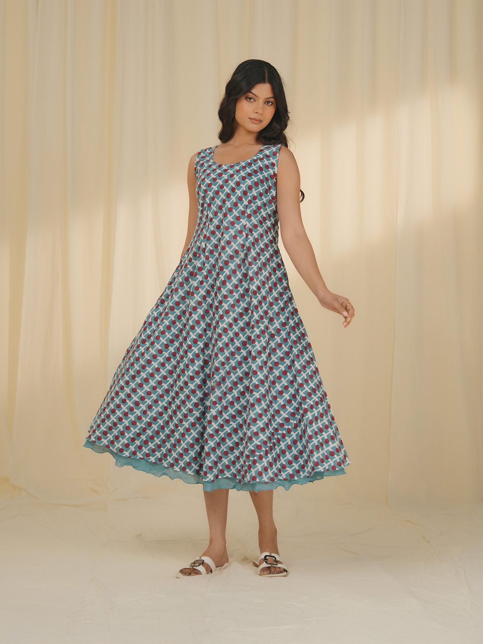 Teal Printed Cotton Dress