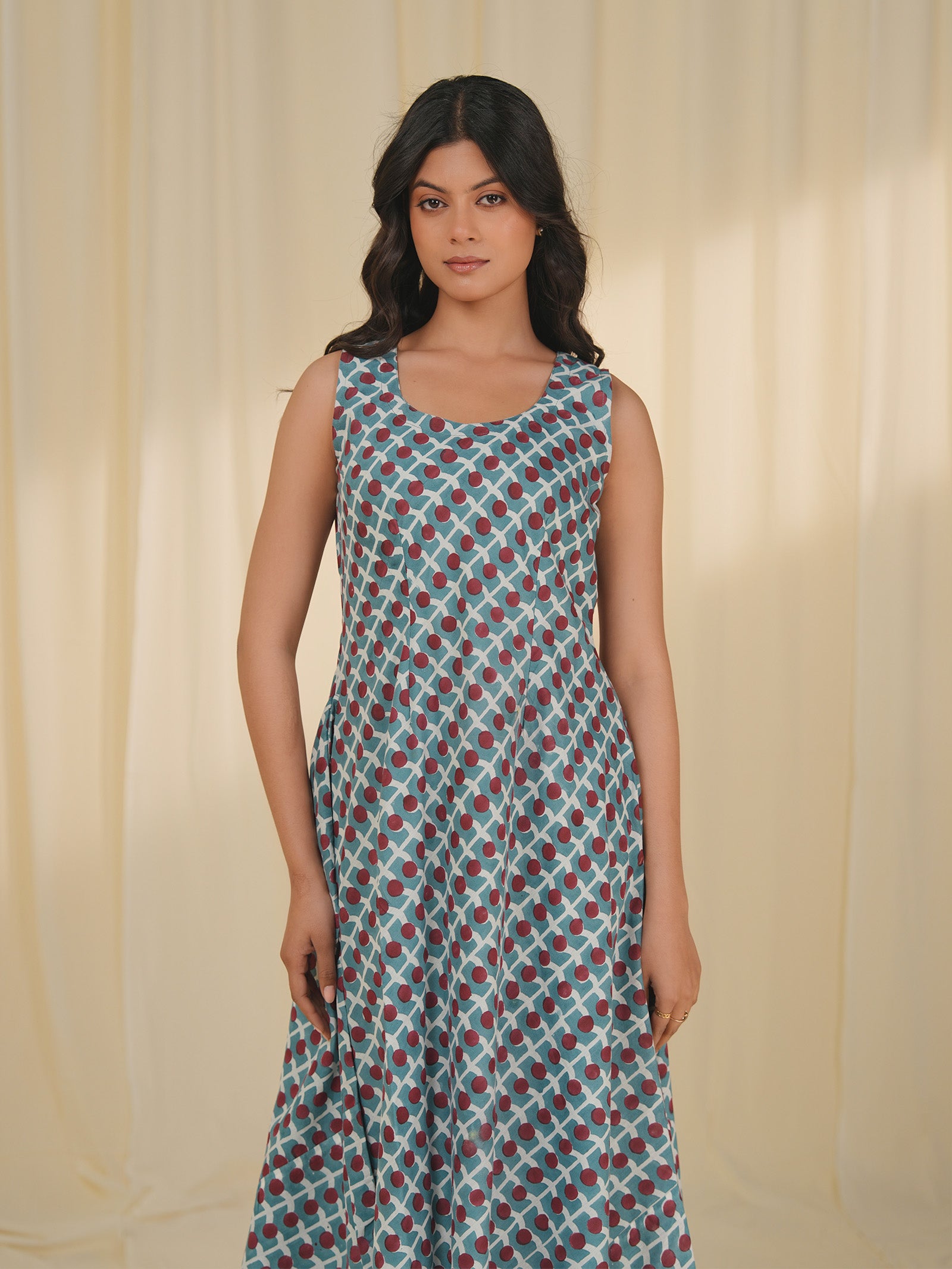 Teal Printed Cotton Dress