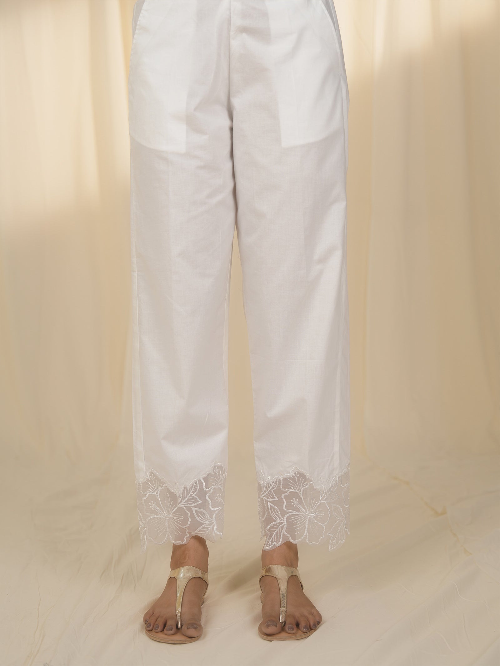 Cutwork Lace Cotton Straight Pants