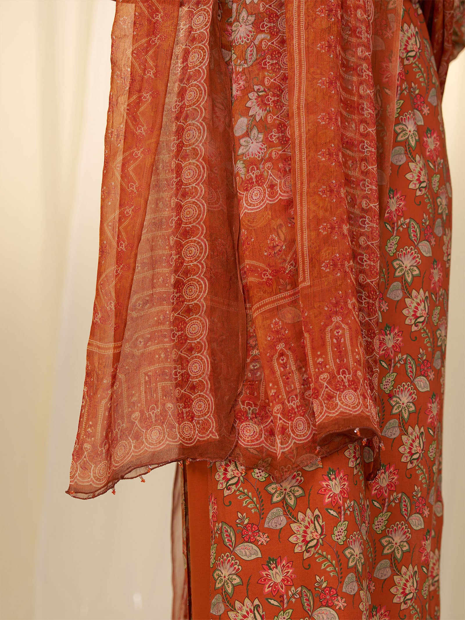 Indian Chintz Tangerine Chiffon Dupatta