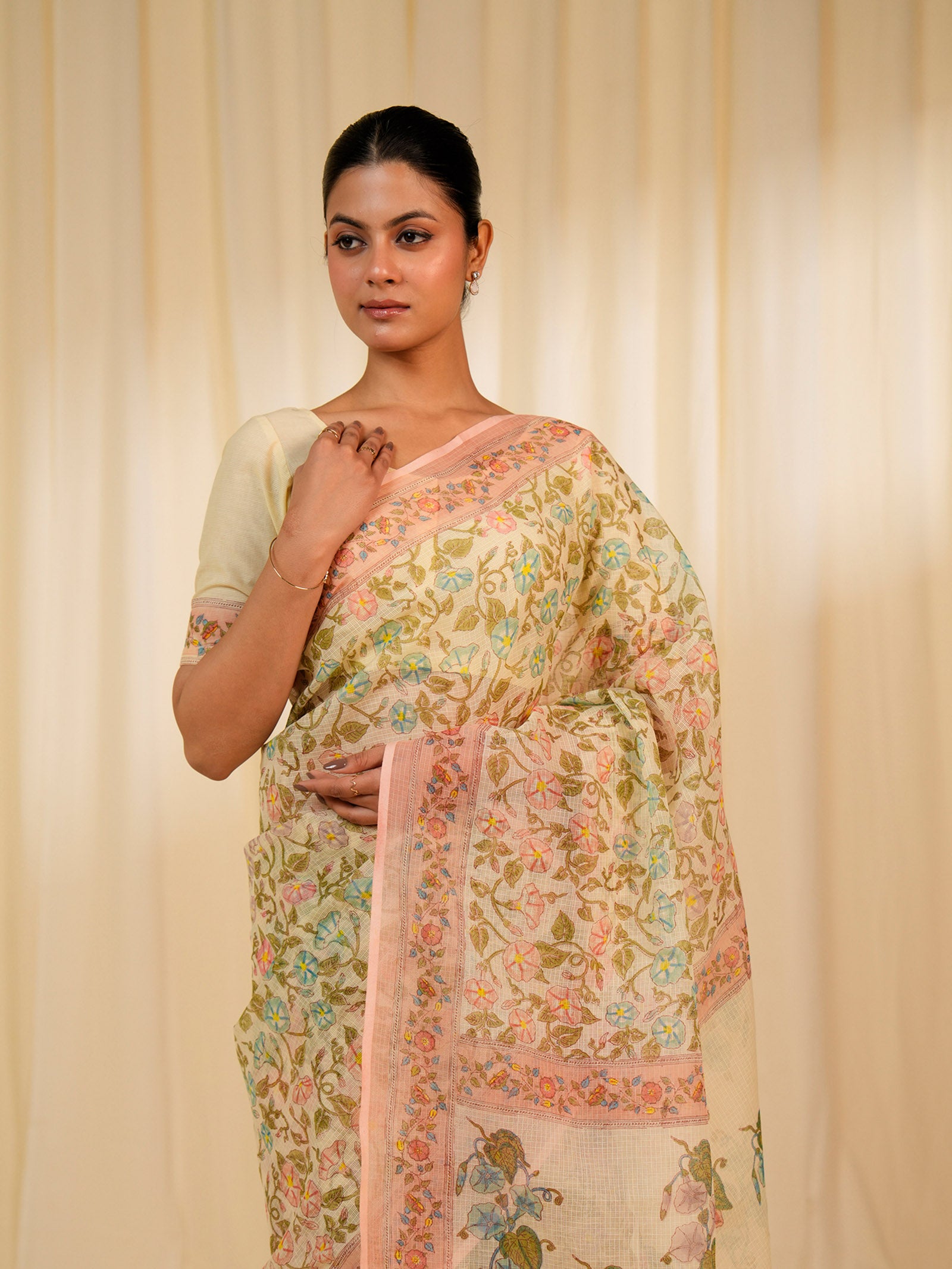 Rainbow Petunia Yellow Kota Saree