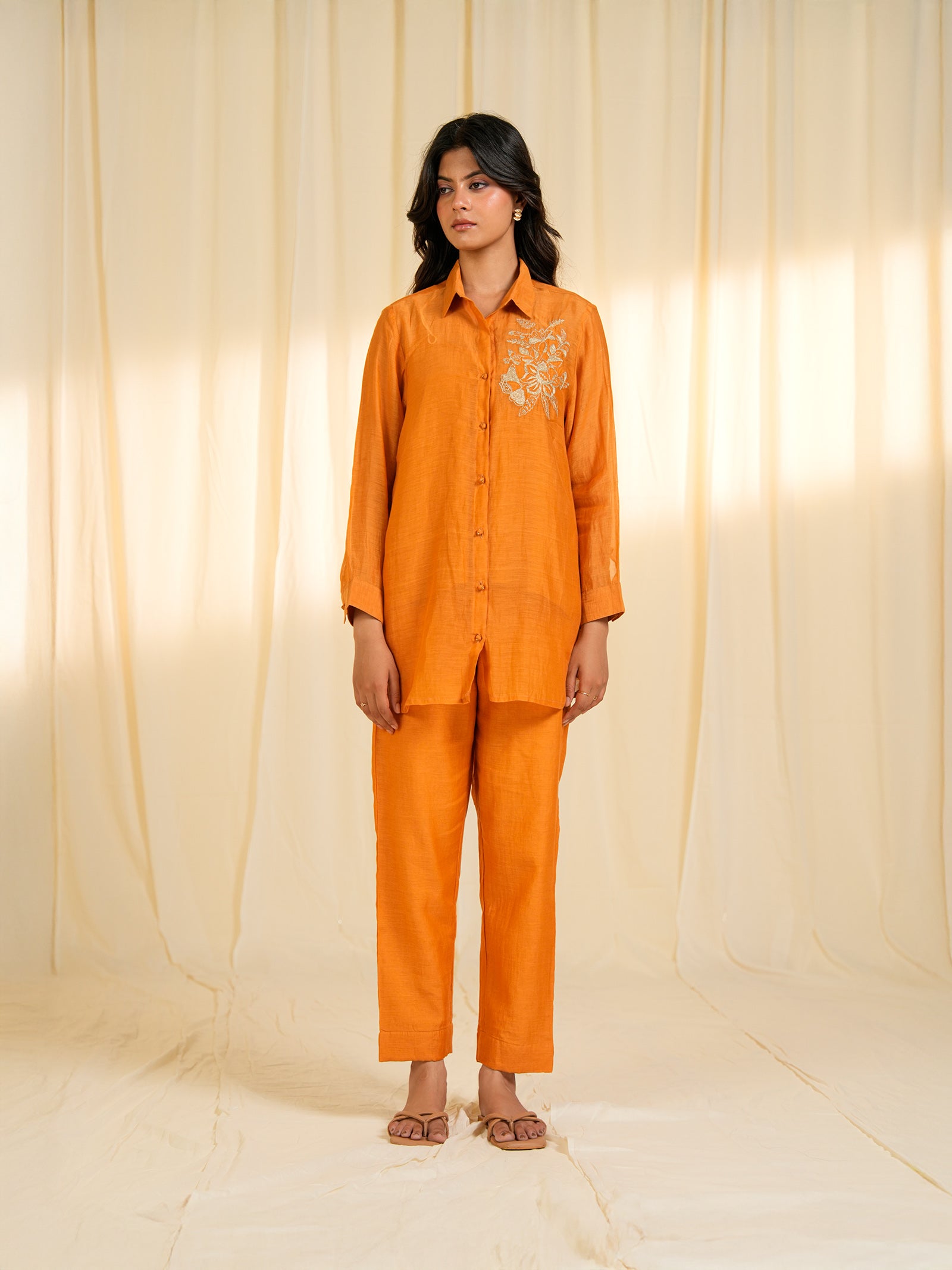 Burnt Gold Chanderi Shirt (Set Of 2)