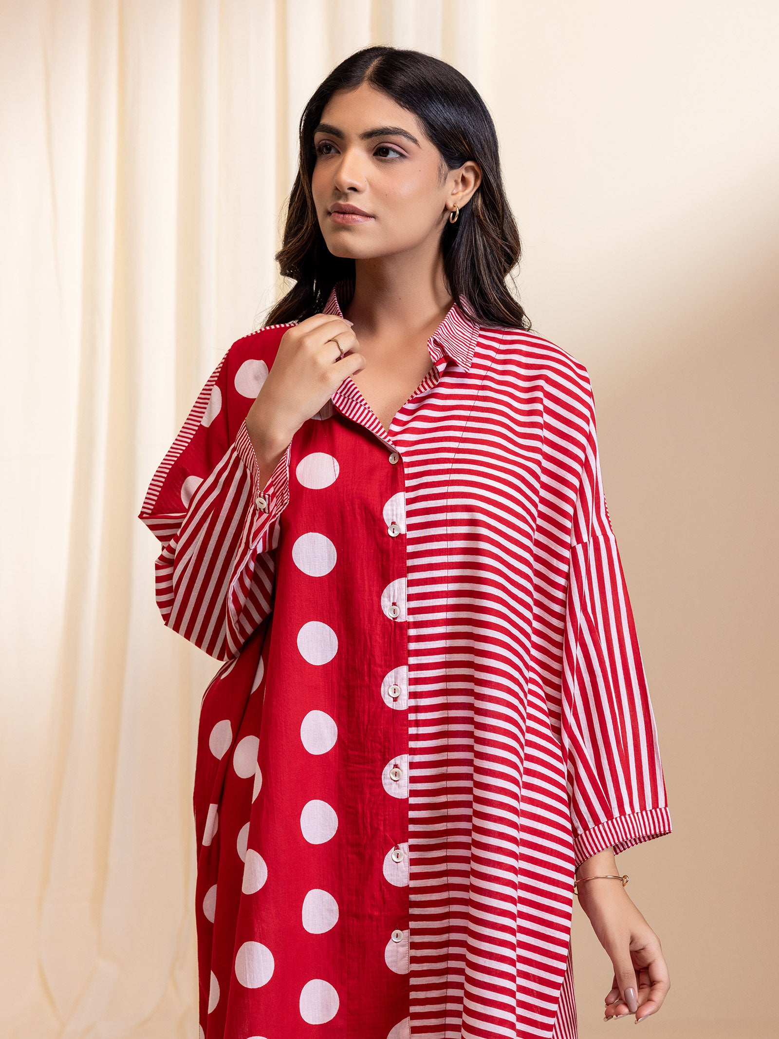 Dot Dot Dash - Madras Red Cotton Shirt