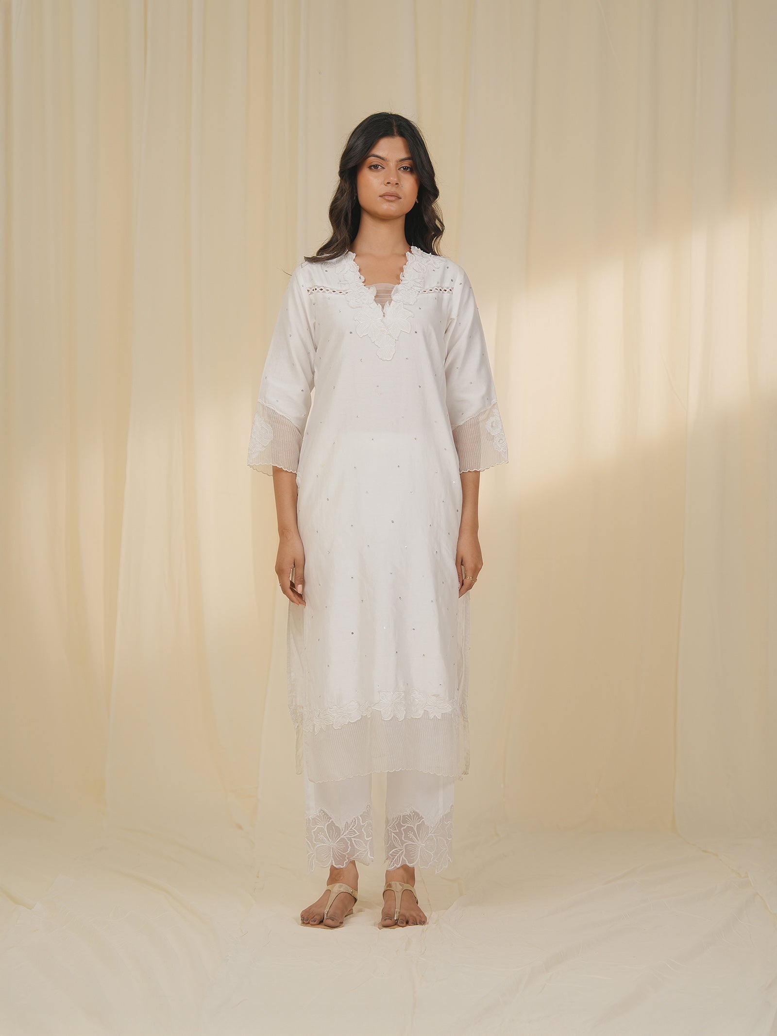 Dove Chanderi Kurta