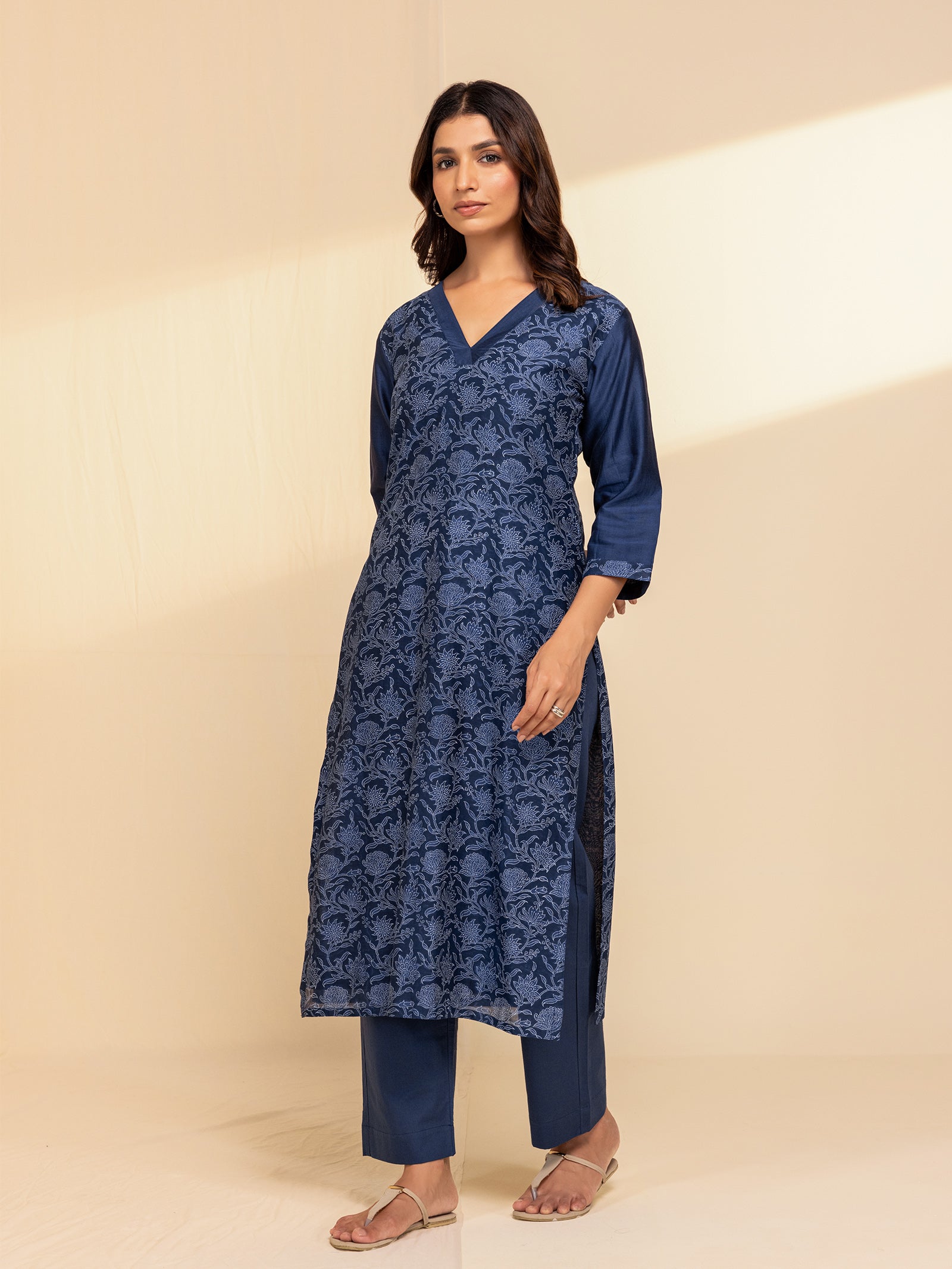 Ethnic Blue Chanderi Kurta