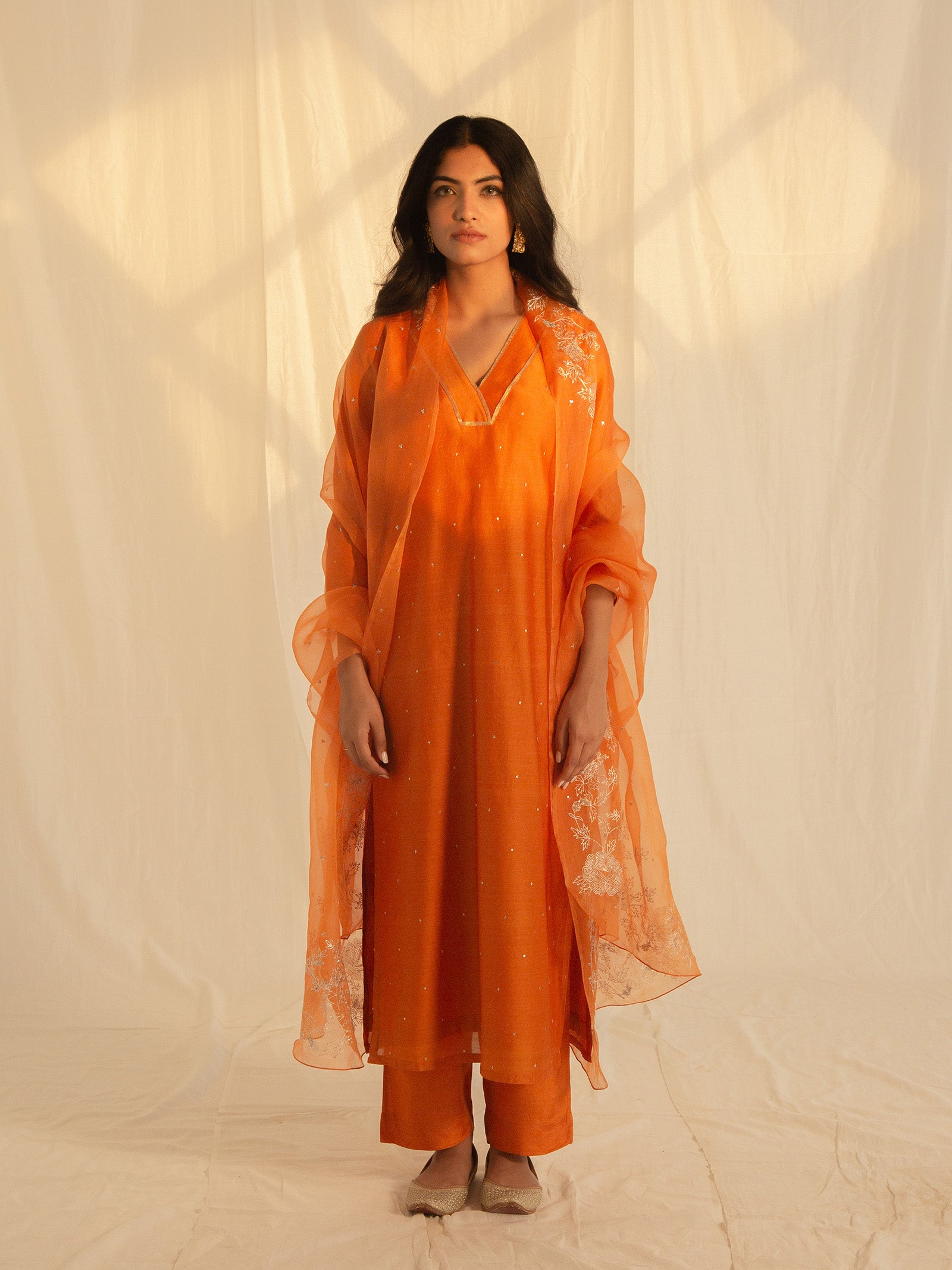 Festive Burnt Orange Bamboo Silk Straight Pant