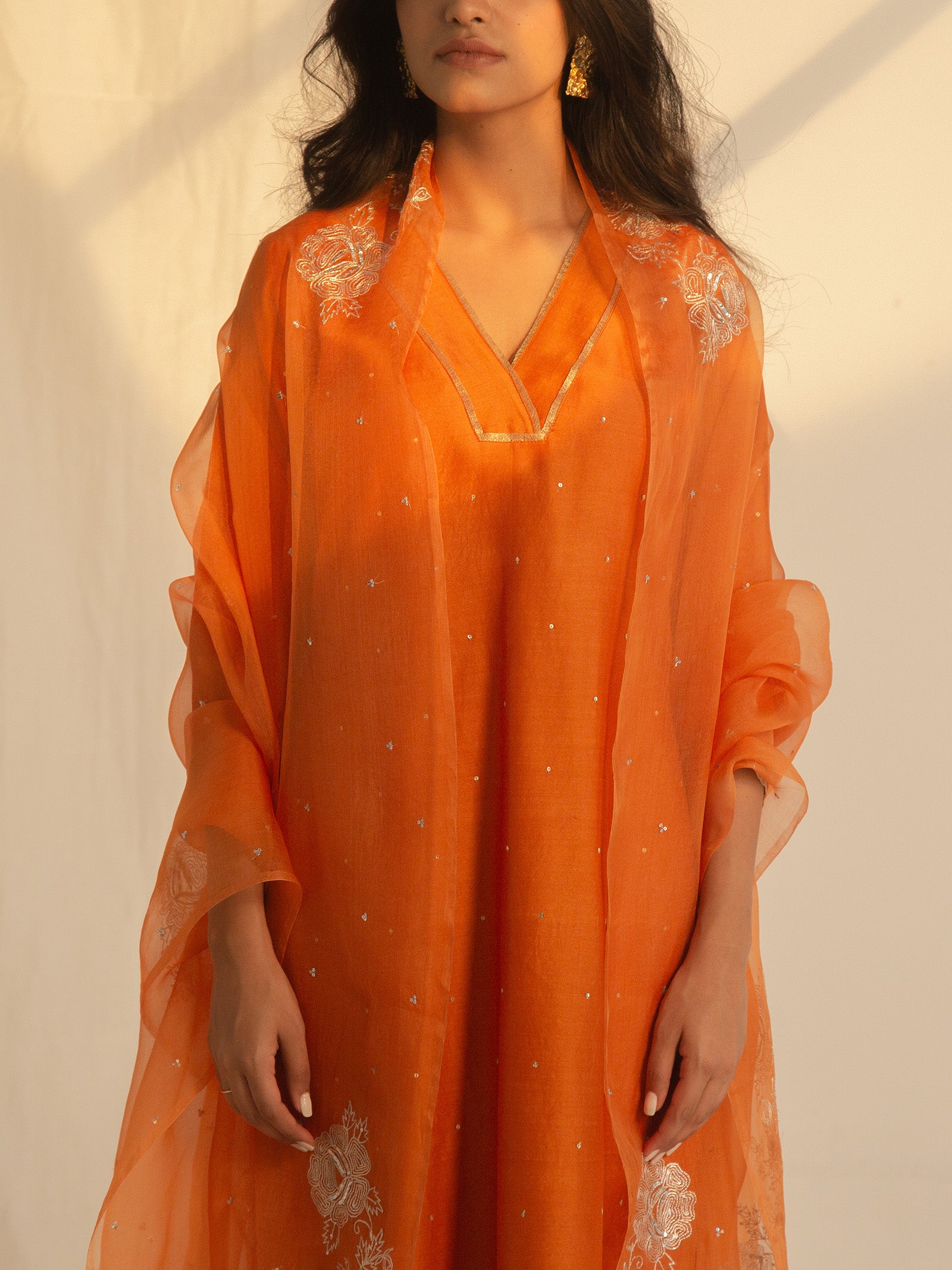 Festive Burnt Orange Organza Dupatta