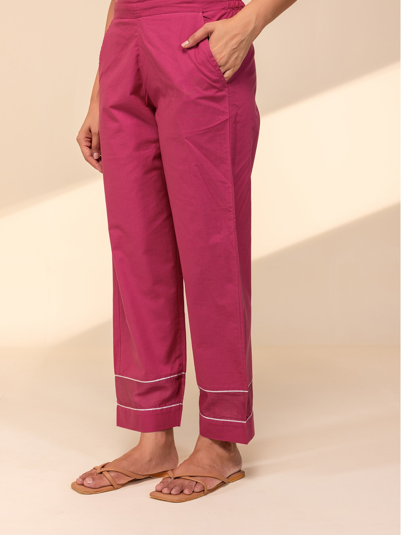 Festive Fuchsia Cotton Straight Pant