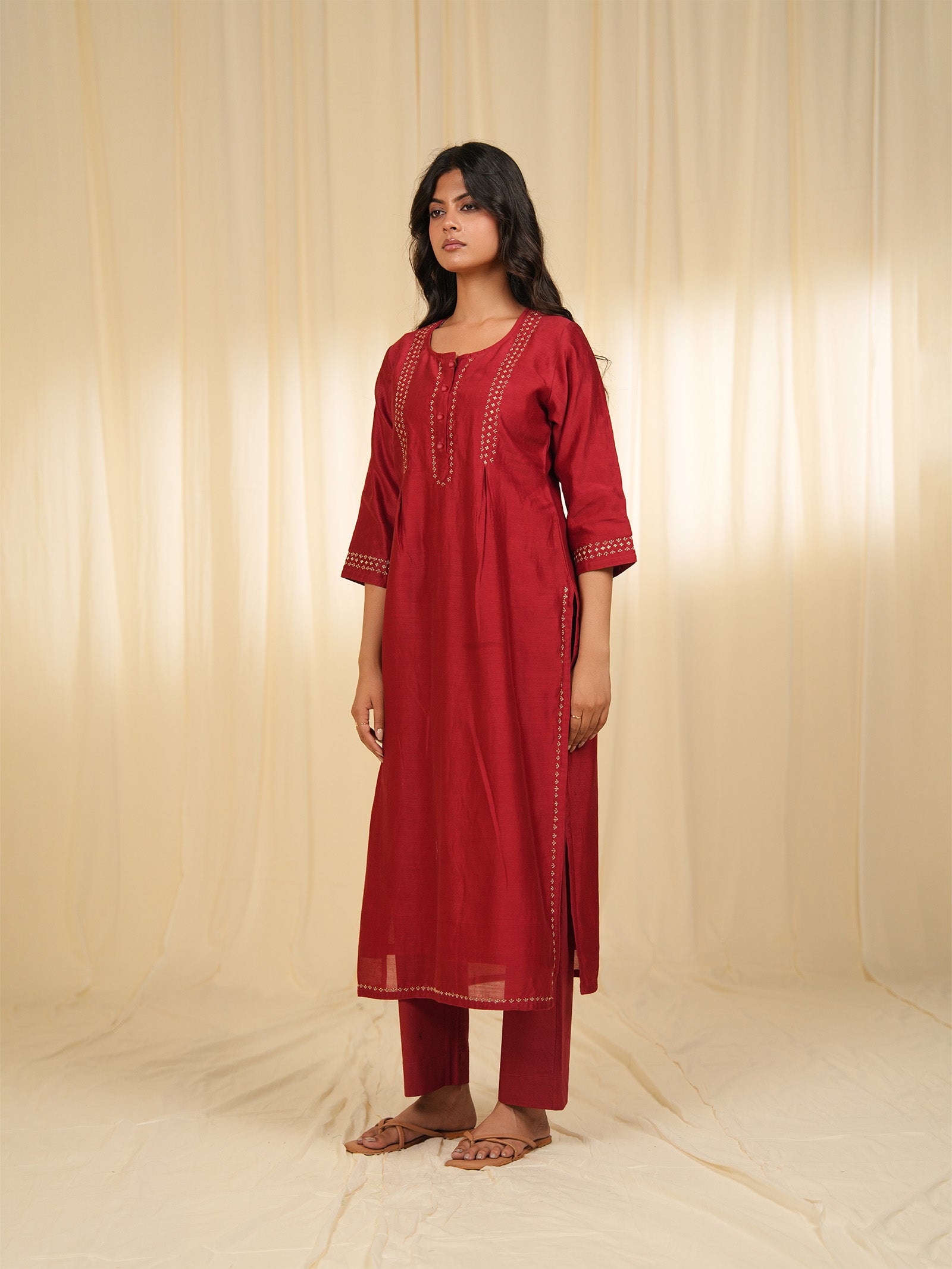 Filigree Red Chanderi Kurta